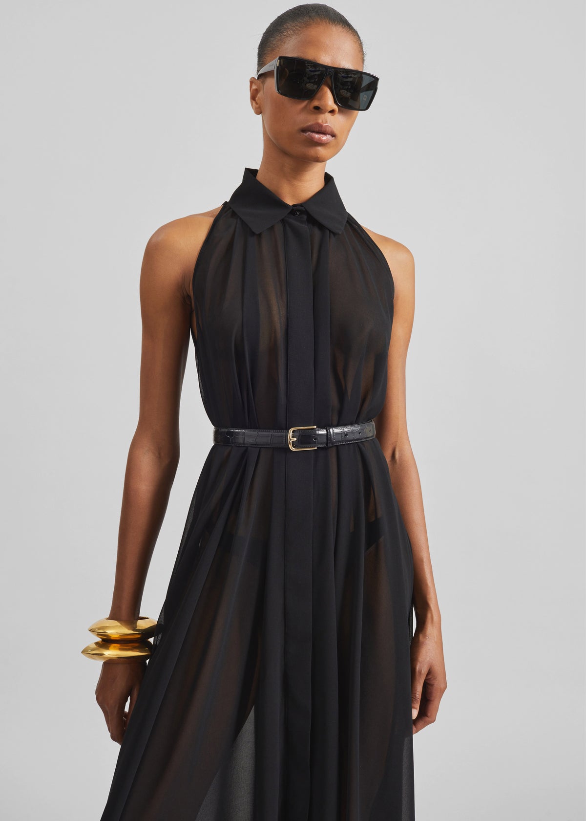 Sukie Sheer Halterneck Dress - Black - 2