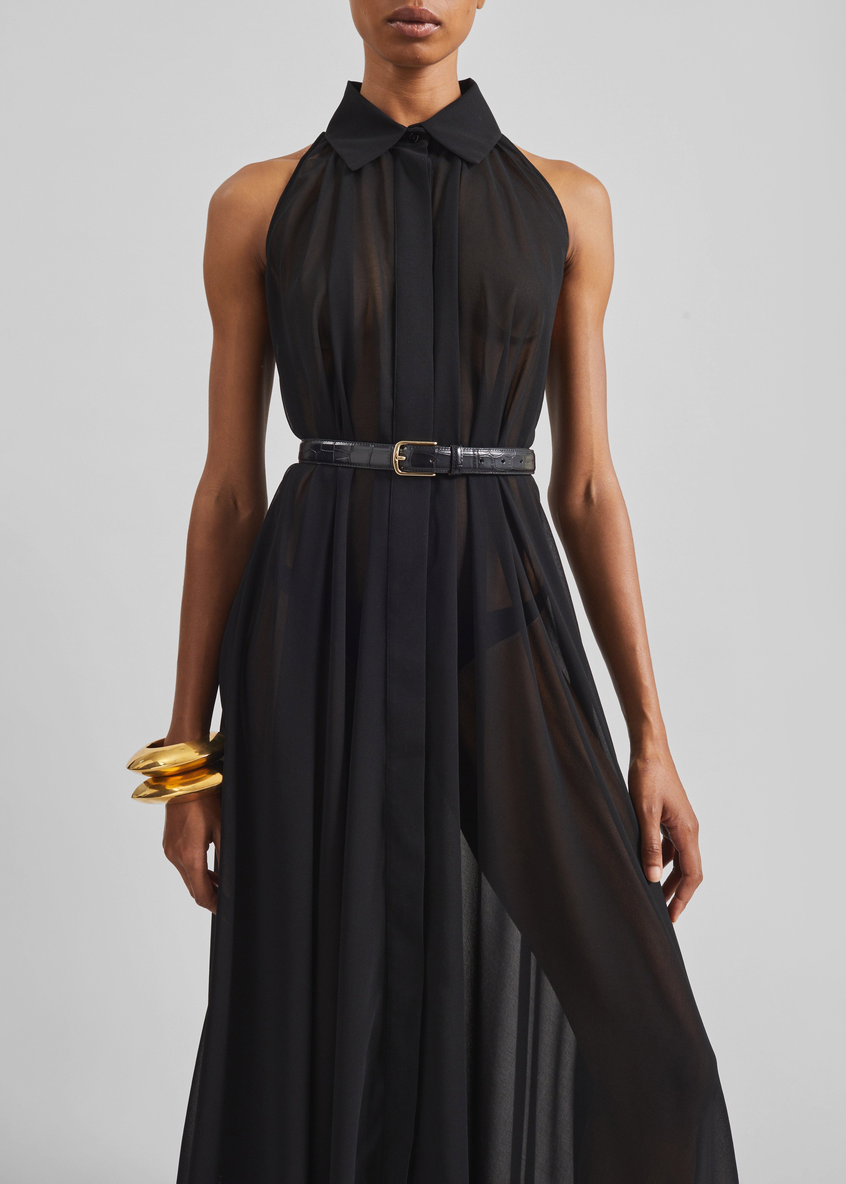 Sukie Sheer Halterneck Dress - Black - 5