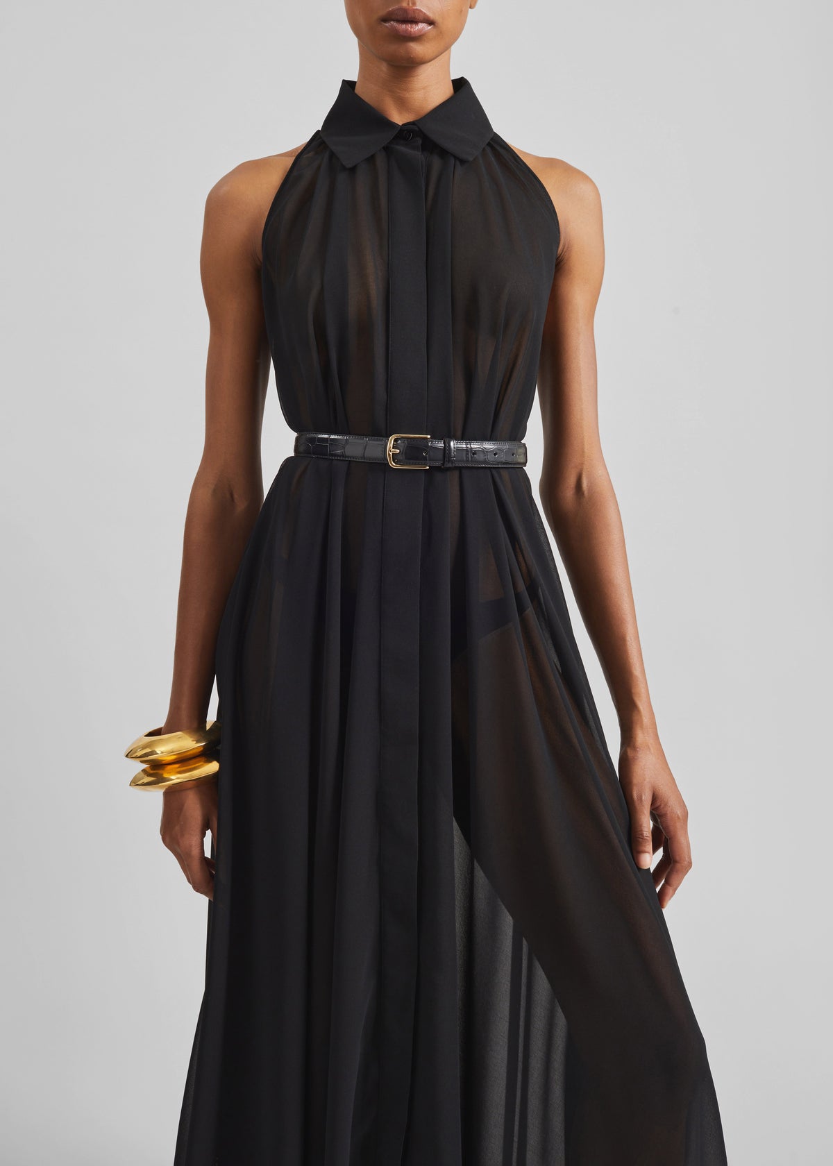 Sukie Sheer Halterneck Dress - Black - 4