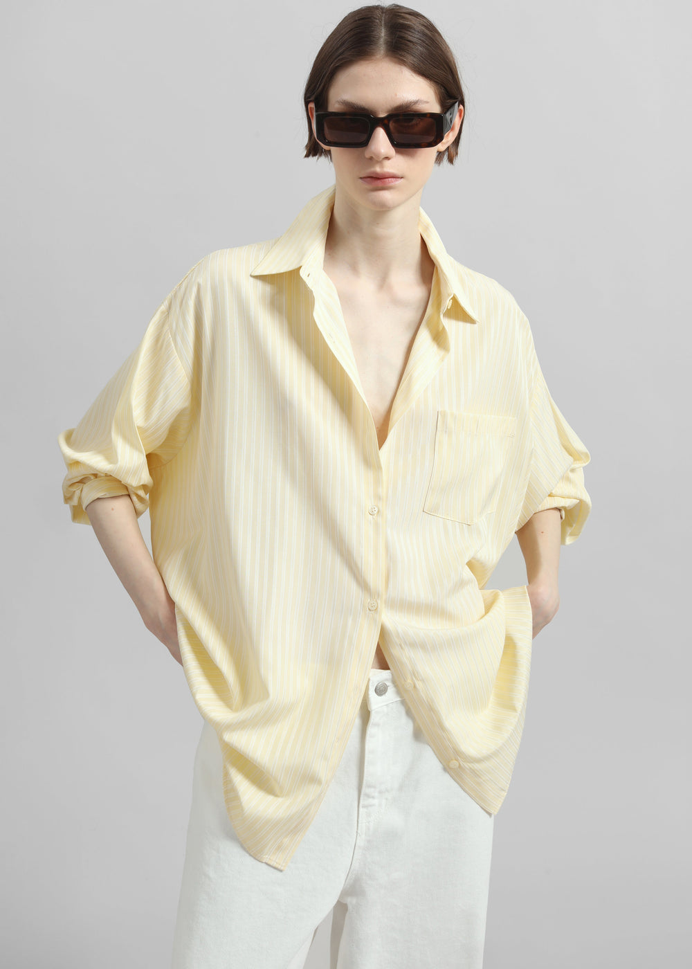 Sukma Striped Oversized Shirt - Pale Yellow