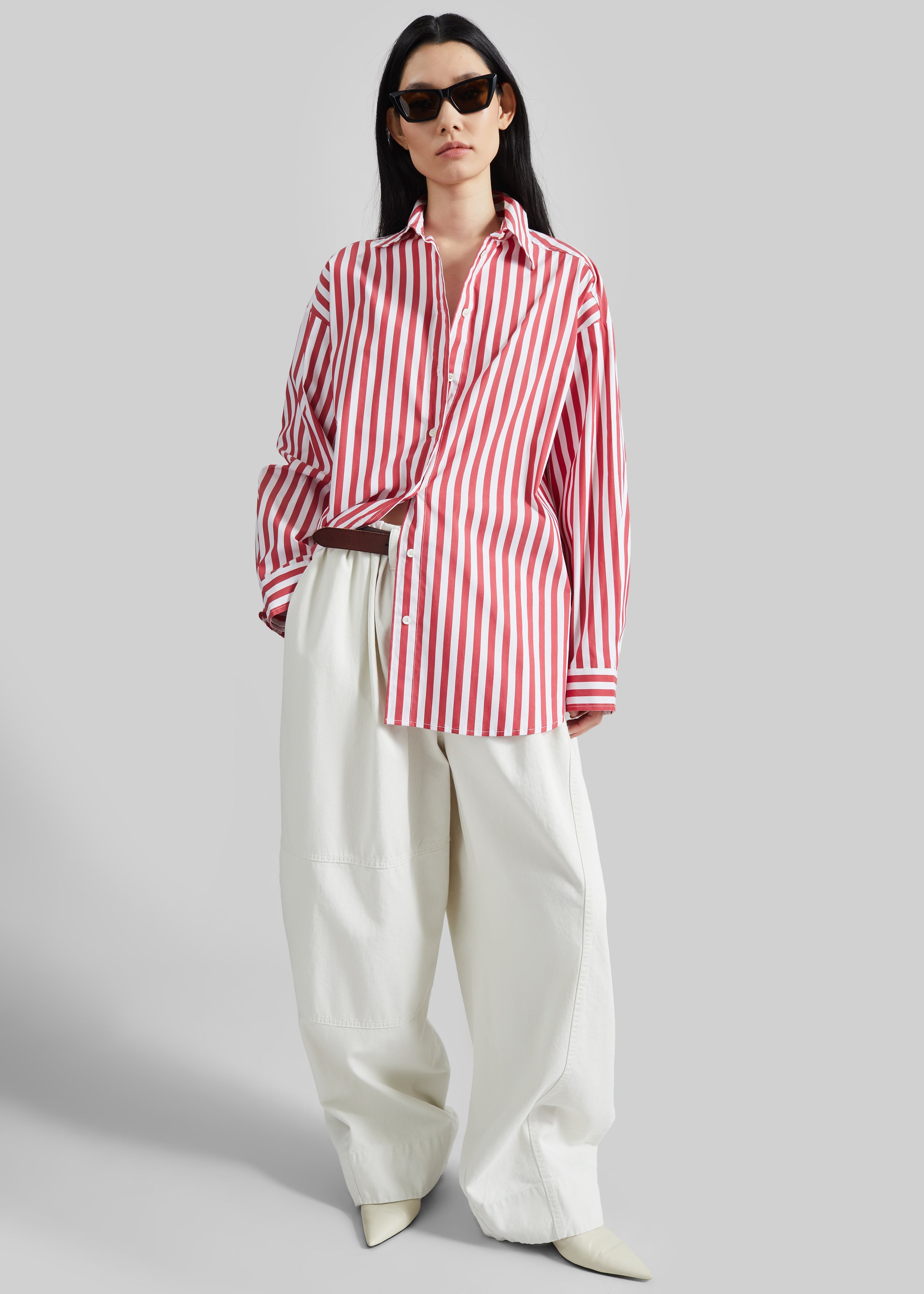 Sylvia Oxford Shirt - White/Red Stripe - 1