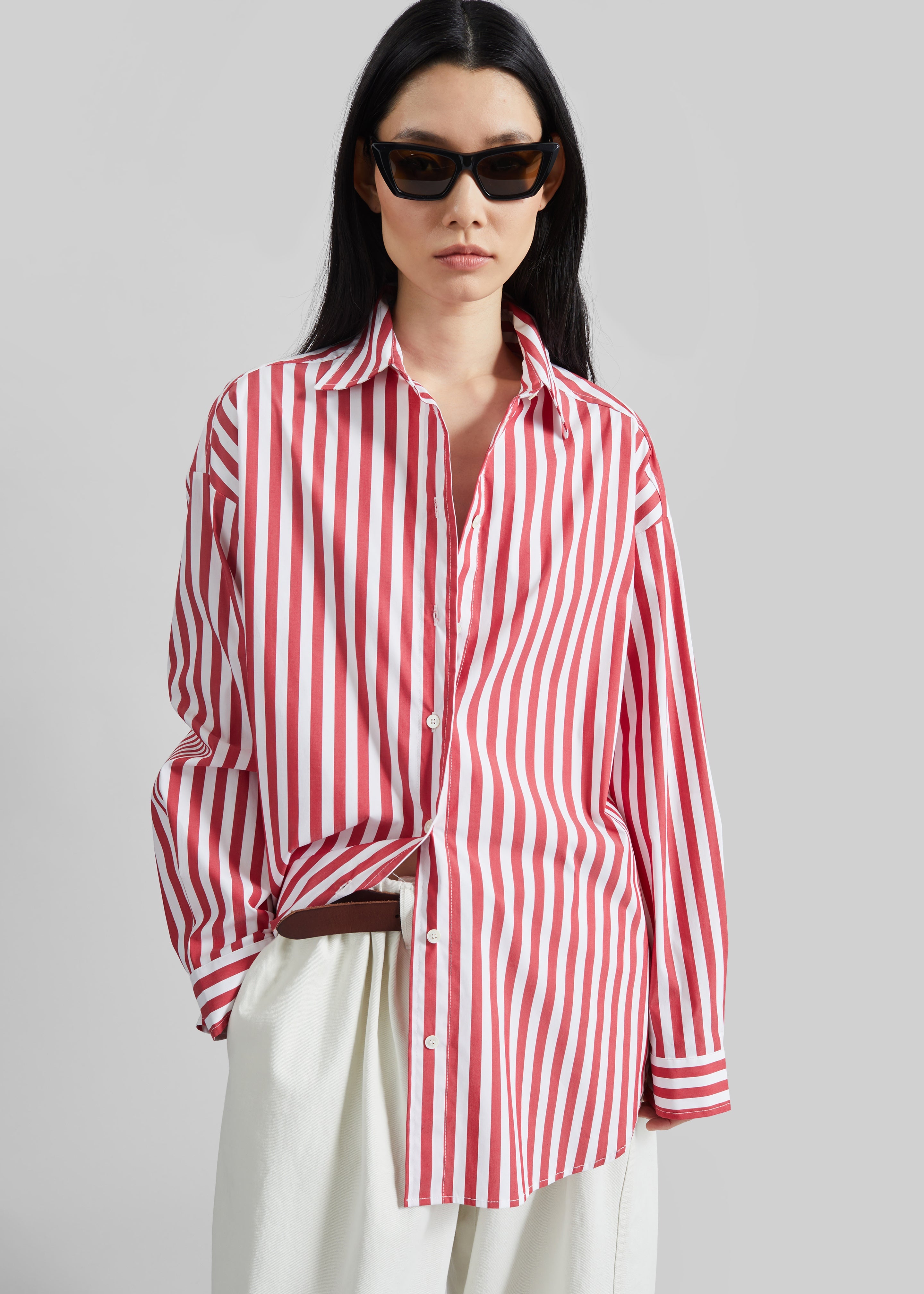 Sylvia Oxford Shirt - White/Red Stripe - 3