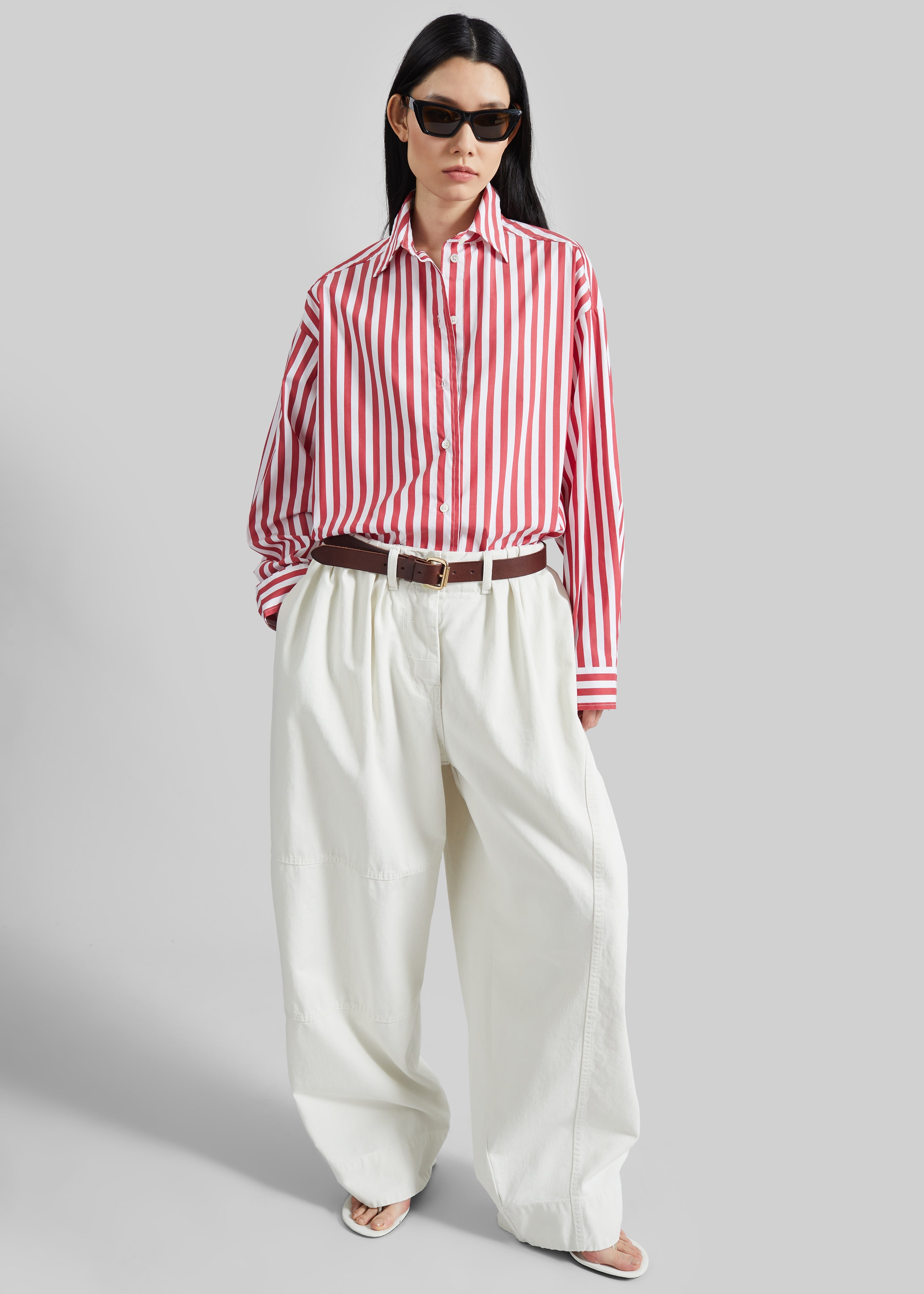 Sylvia Oxford Shirt - White/Red Stripe - 5