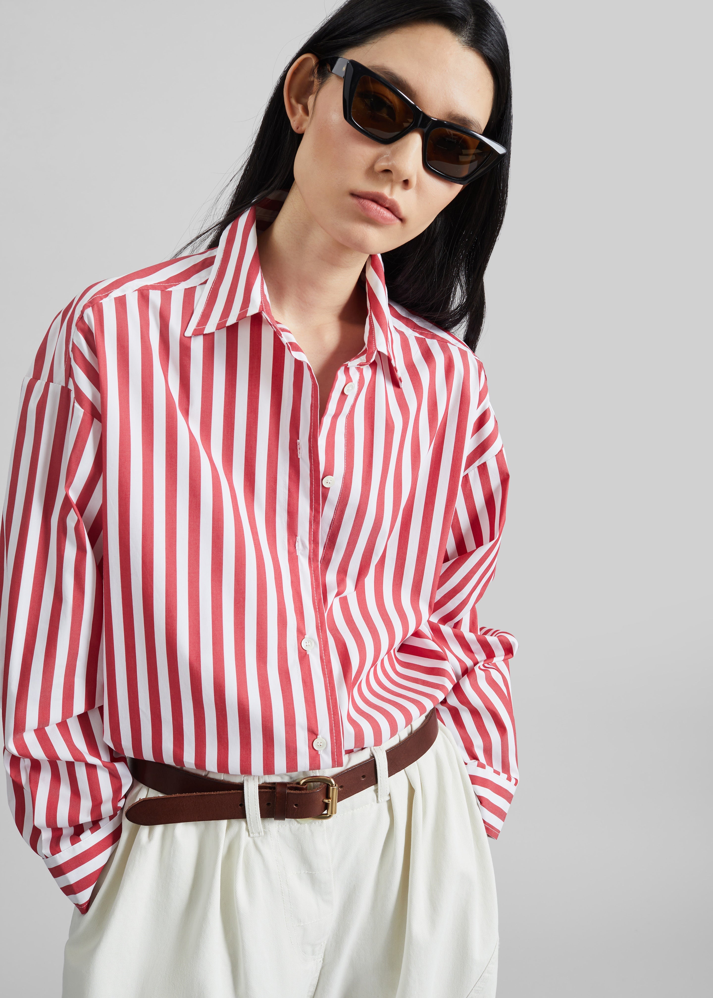 Sylvia Oxford Shirt - White/Red Stripe - 2