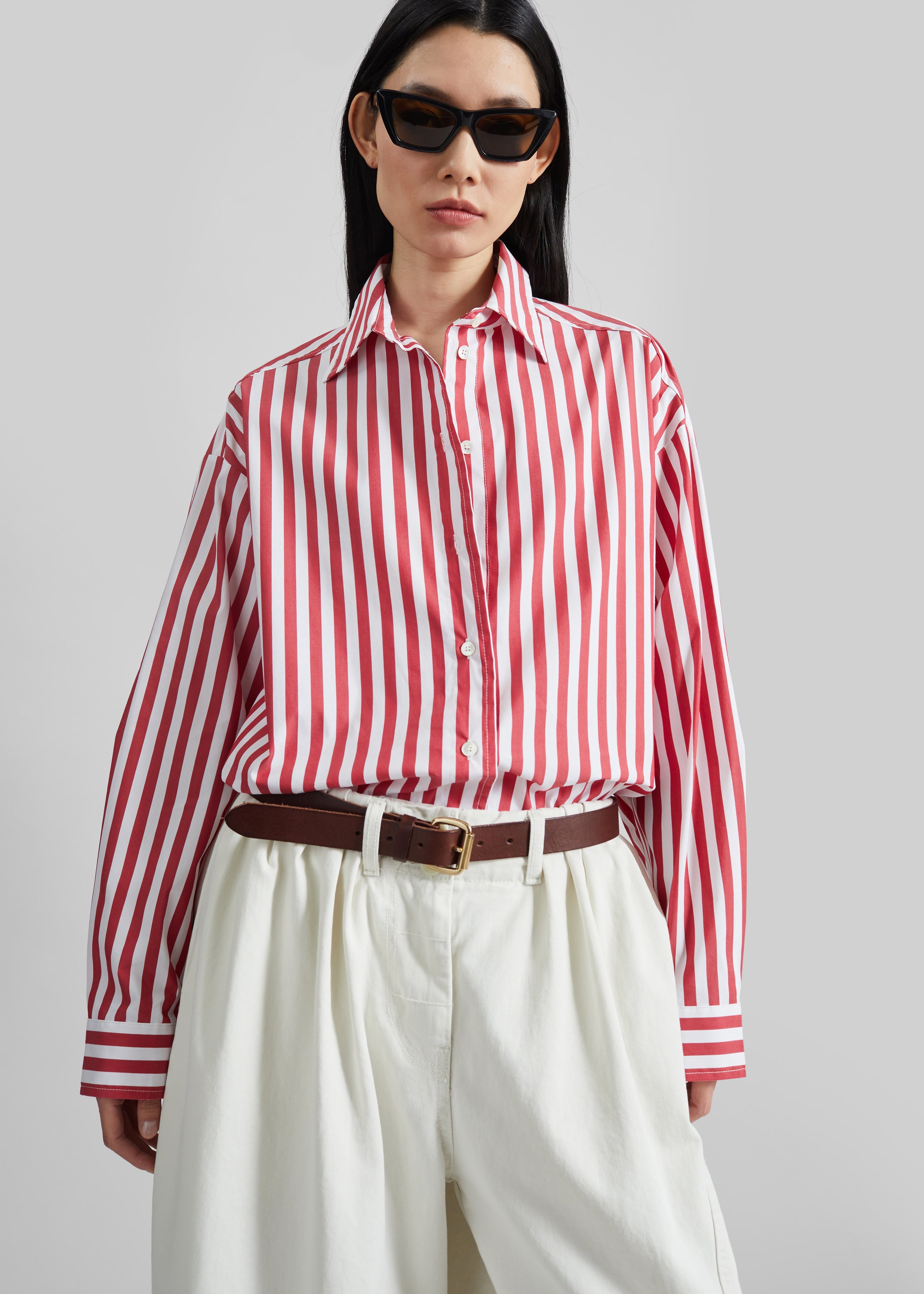 Sylvia Oxford Shirt - White/Red Stripe - 7
