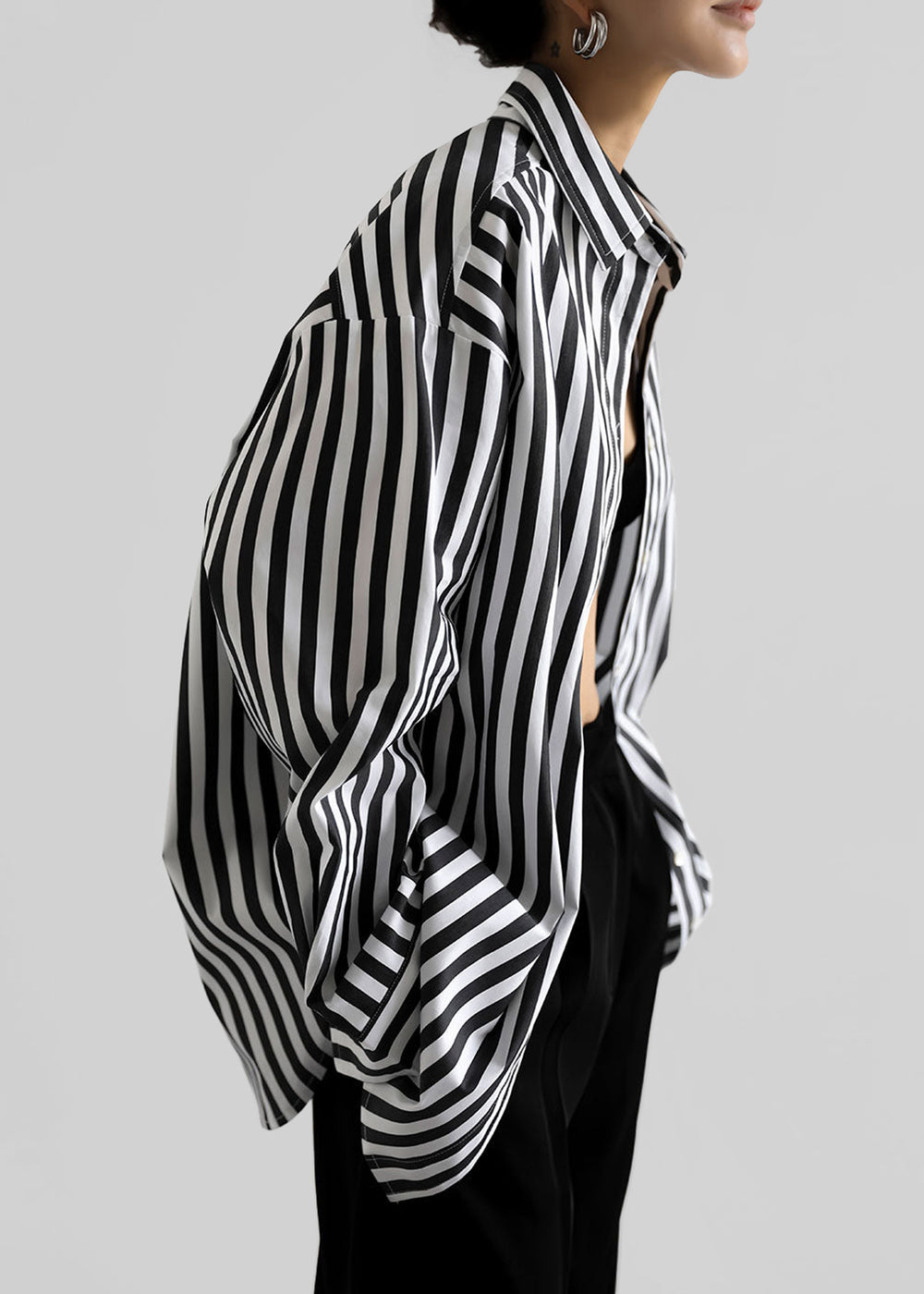 Sylvia Striped Oxford Shirt - Faded Black/White - 1