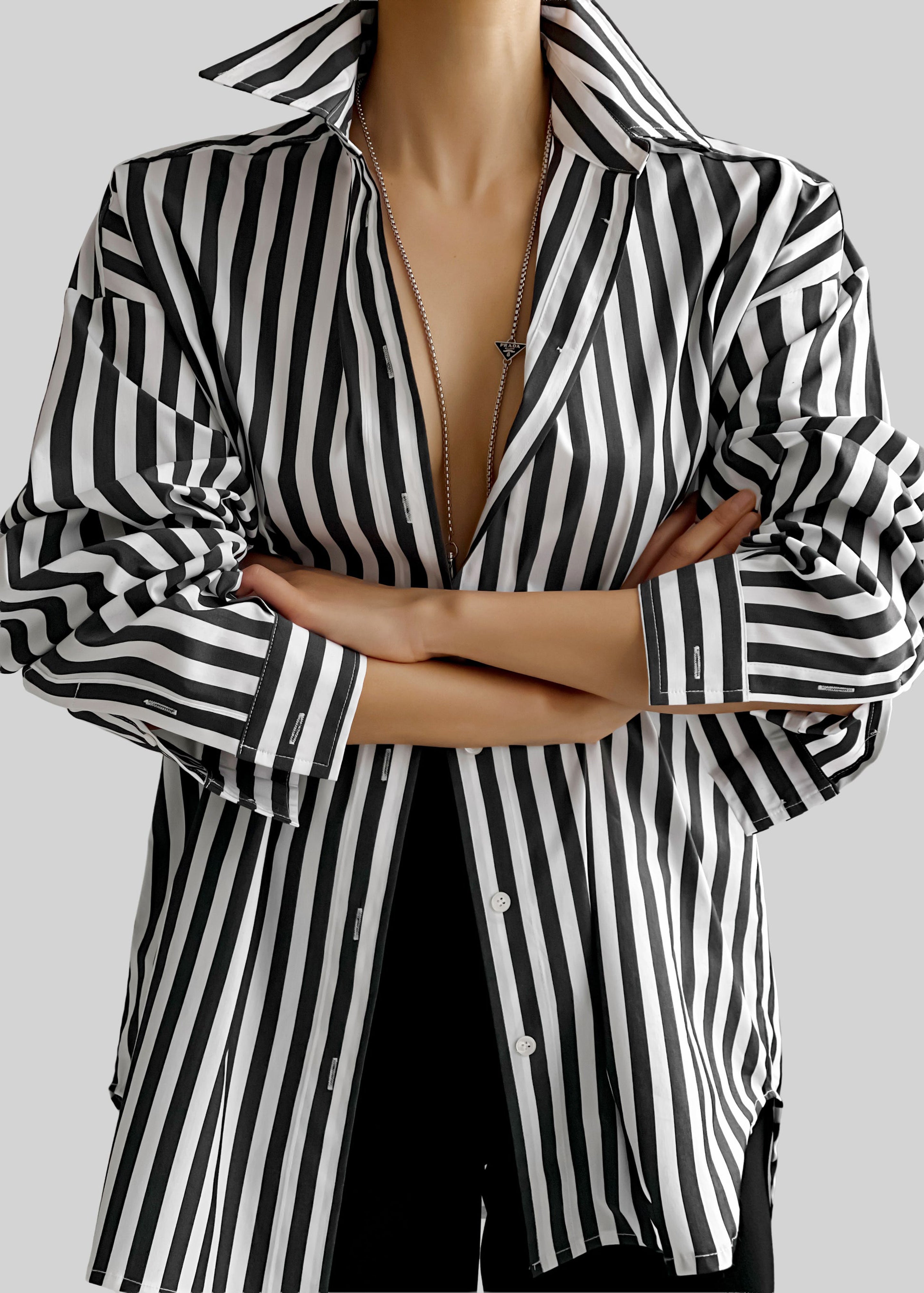 Sylvia Striped Oxford Shirt - Faded Black/White - 6