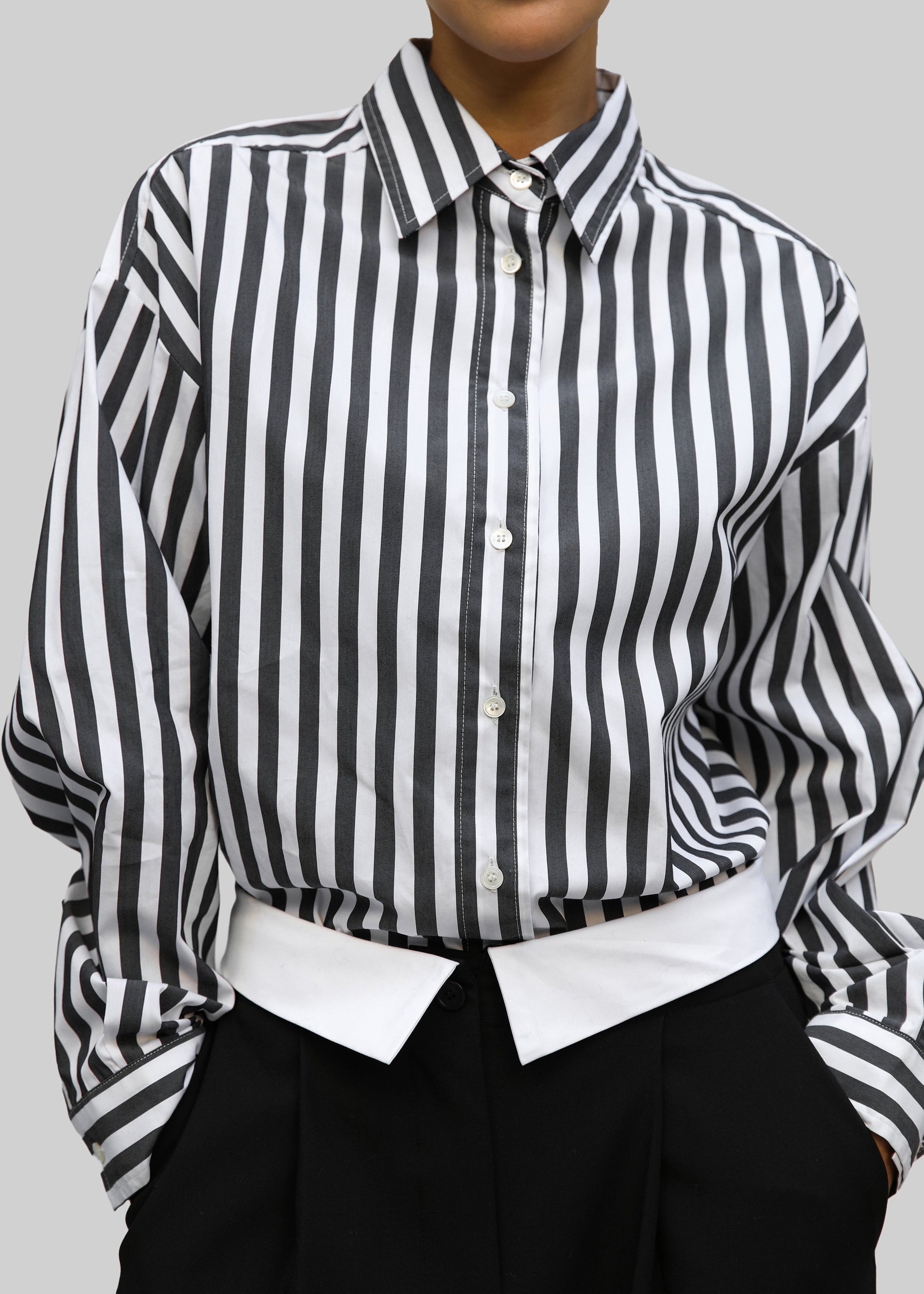Sylvia Striped Oxford Shirt - Faded Black/White - 7