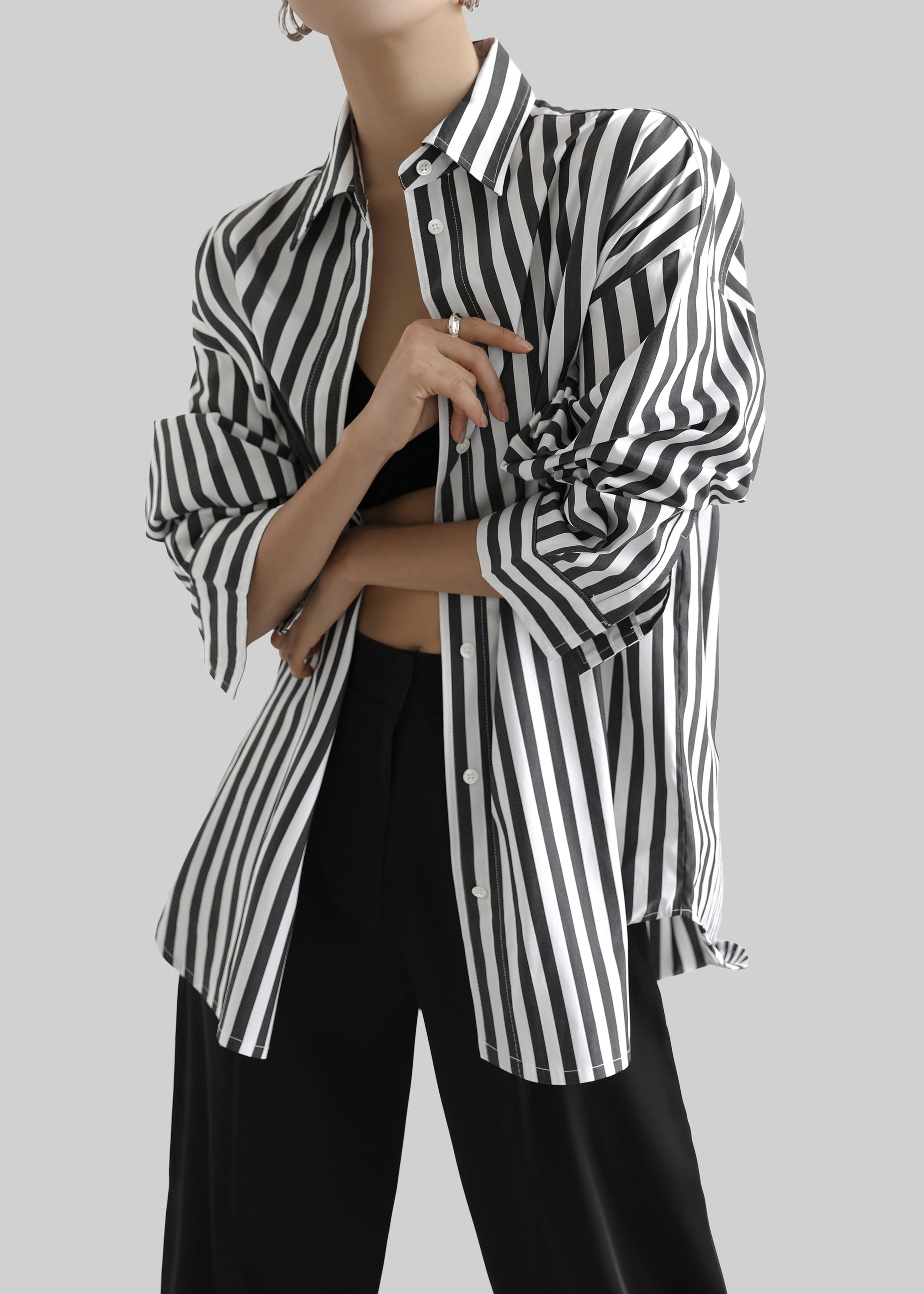 Sylvia Striped Oxford Shirt - Faded Black/White - 8