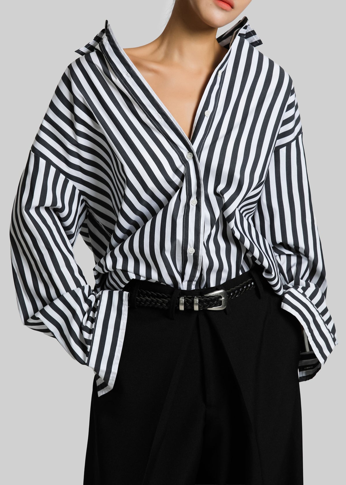 Sylvia Striped Oxford Shirt - Faded Black/White - 9