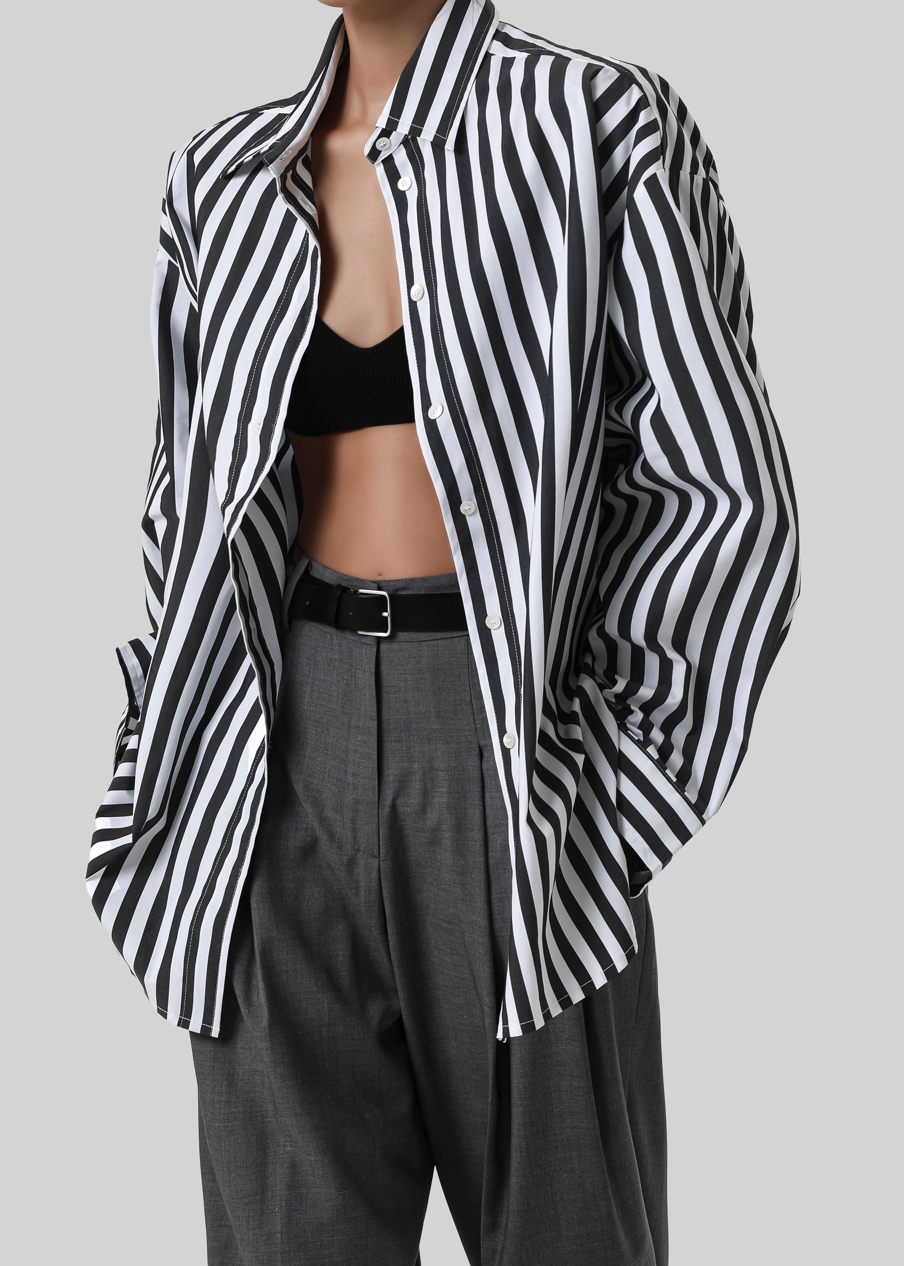 Sylvia Striped Oxford Shirt - Faded Black/White - 3