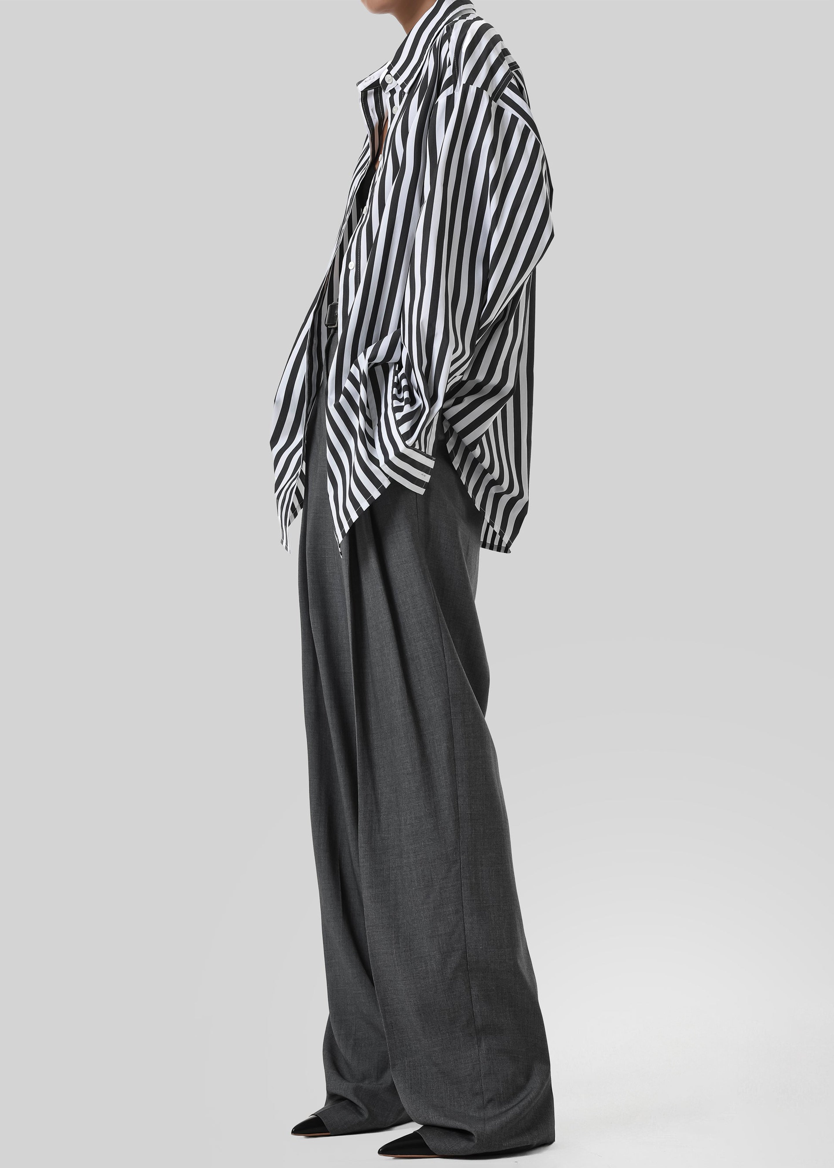 Sylvia Striped Oxford Shirt - Faded Black/White - 5