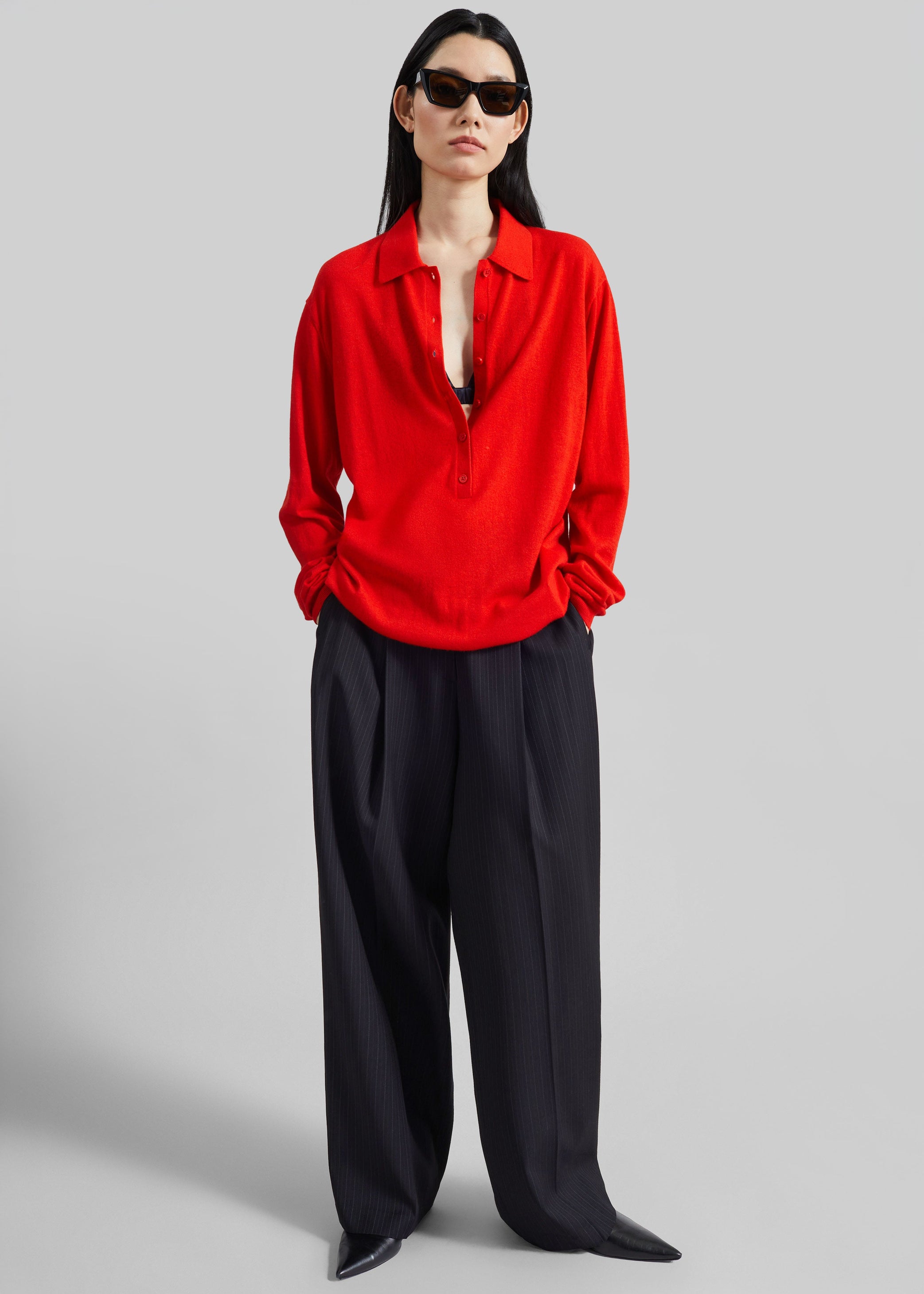 Shop the look image for Tala Knit V-Neck Polo - Red