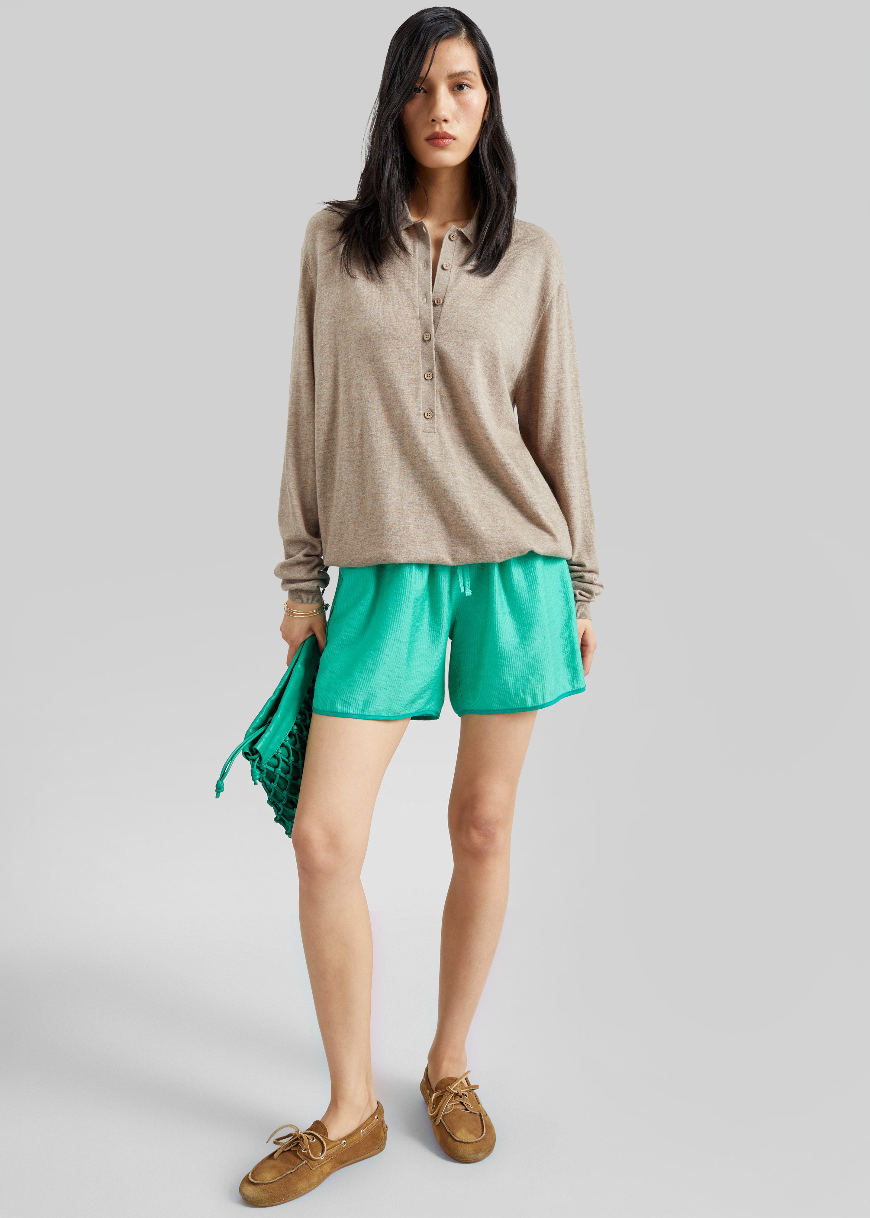 Tala Knit V-Neck Polo - Taupe Melange - 3