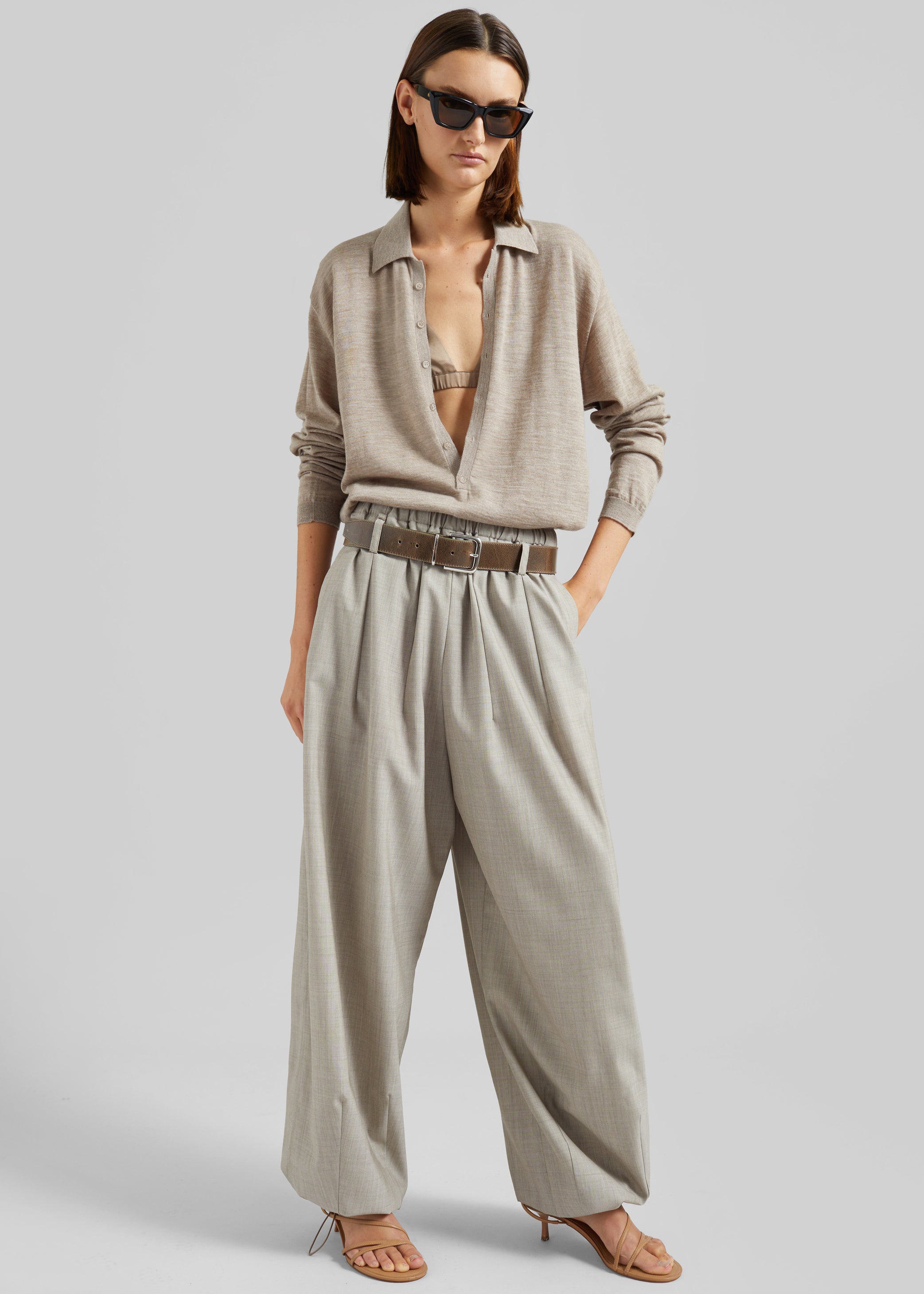 Shop the look image for Tala Knit V-Neck Polo - Taupe Melange