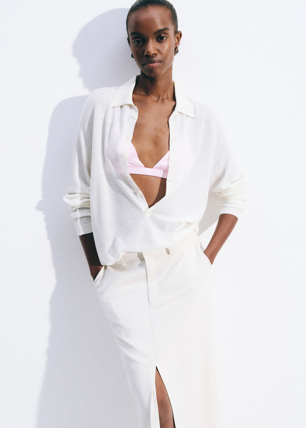 Tala Knit V-Neck Polo - White