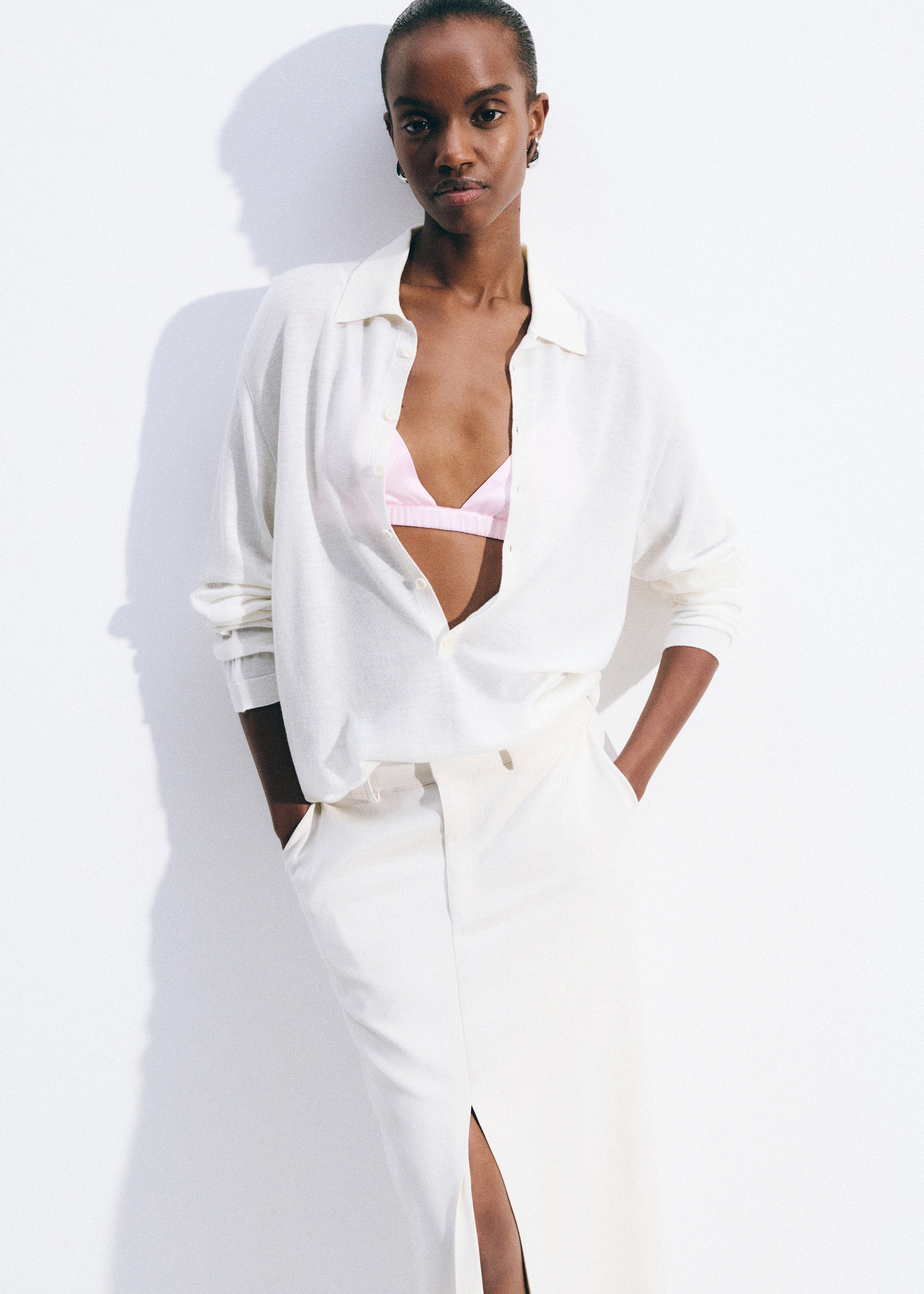 Tala Knit V-Neck Polo - White - 1