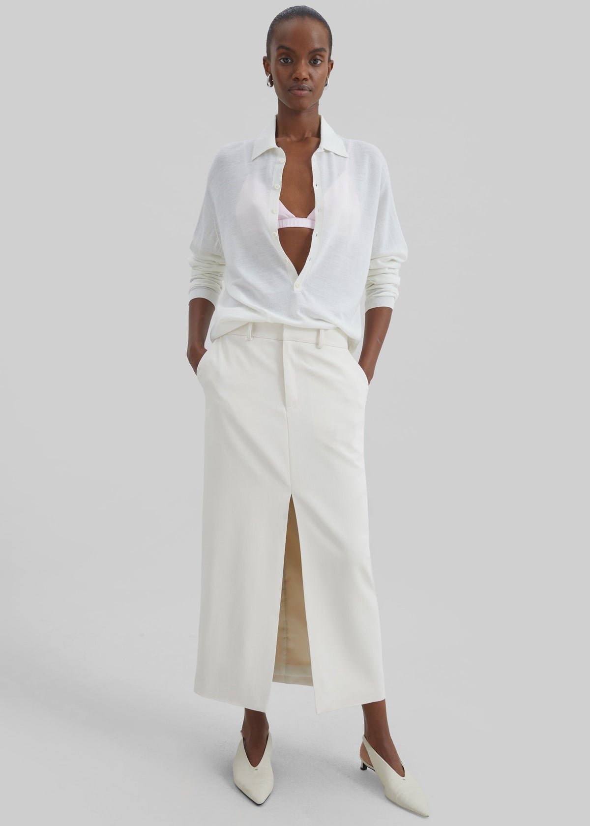 Tala Knit V-Neck Polo - White - 5