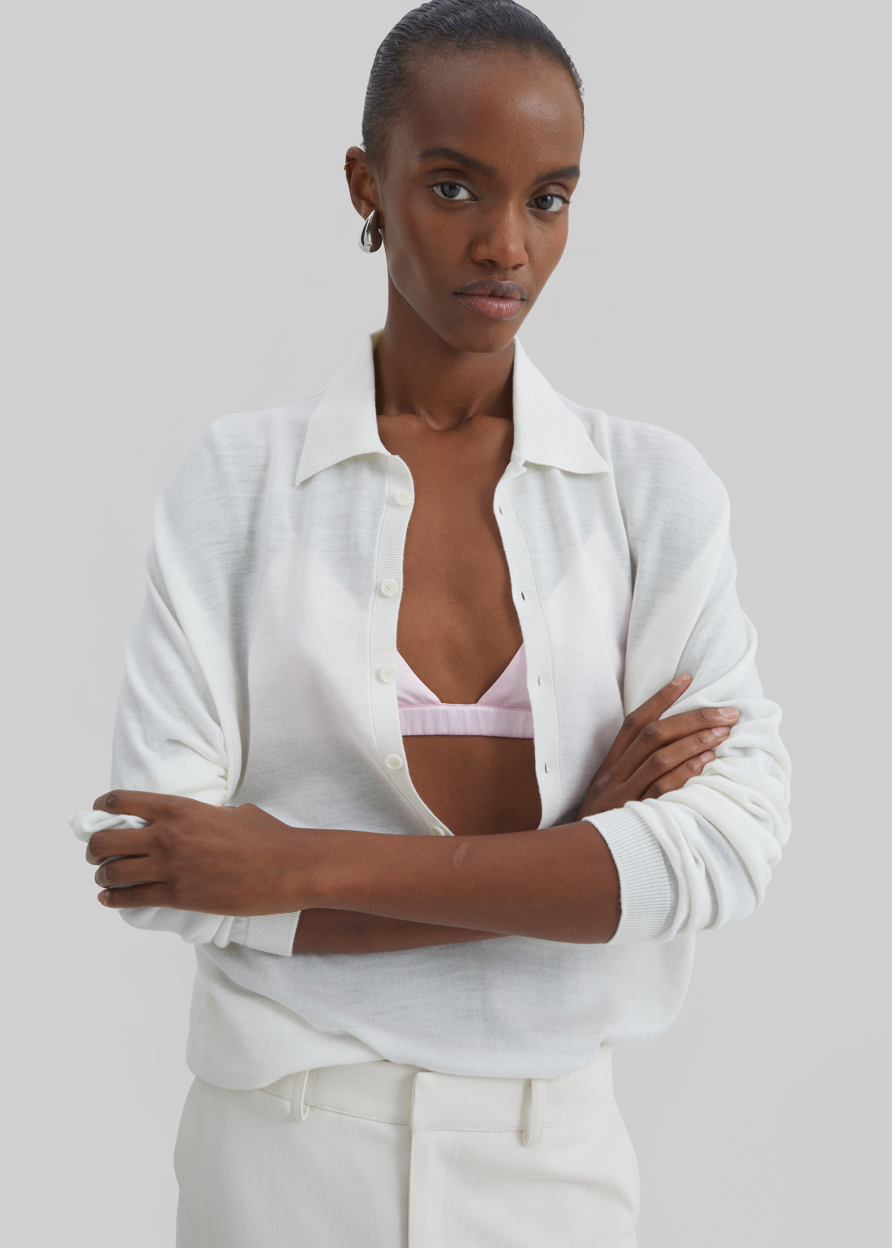 Tala Knit V-Neck Polo - White - 6