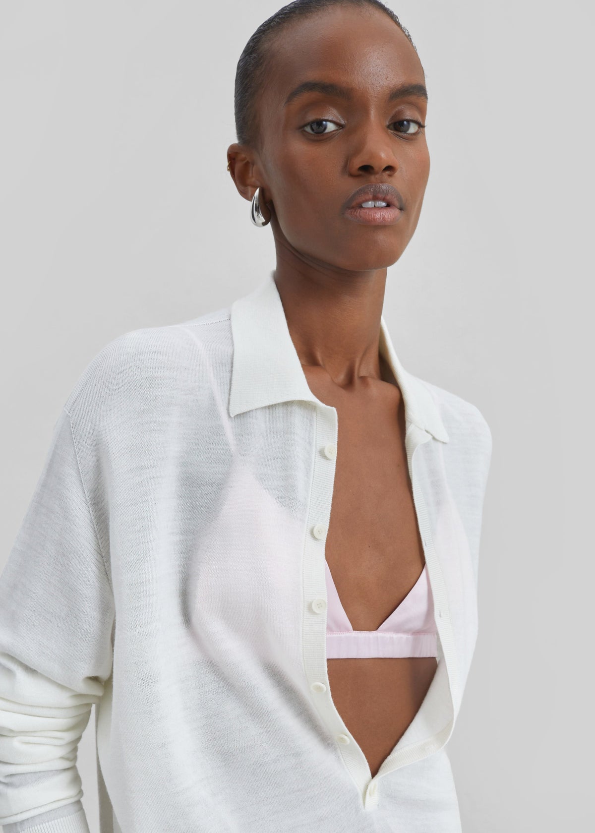 Tala Knit V-Neck Polo - White - 3