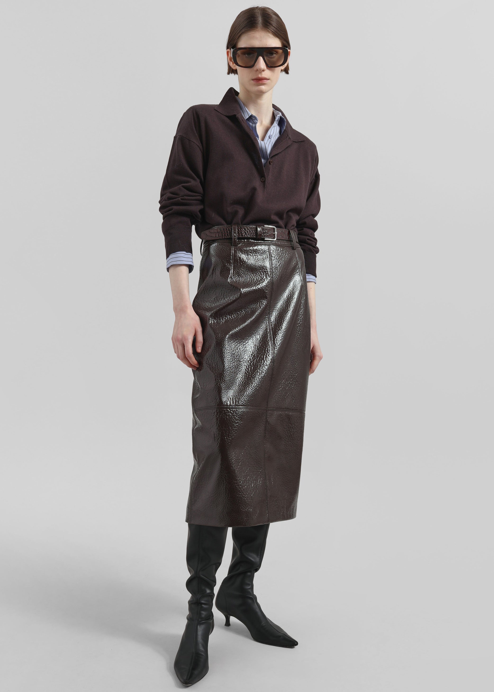 Shop the look image for Taney Crackled Pencil Skirt - Brown