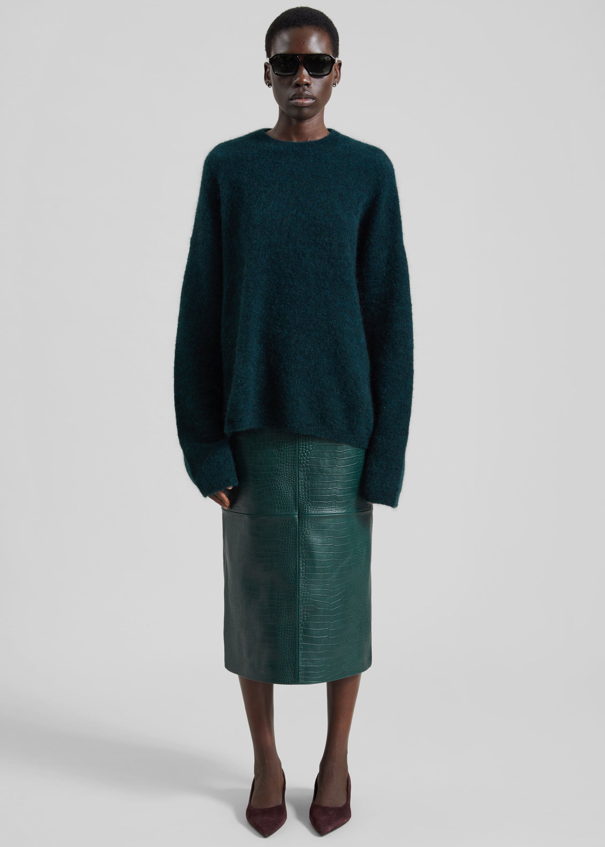 Shop the look image for Taney Croc Leather Pencil Skirt - Bottle Green