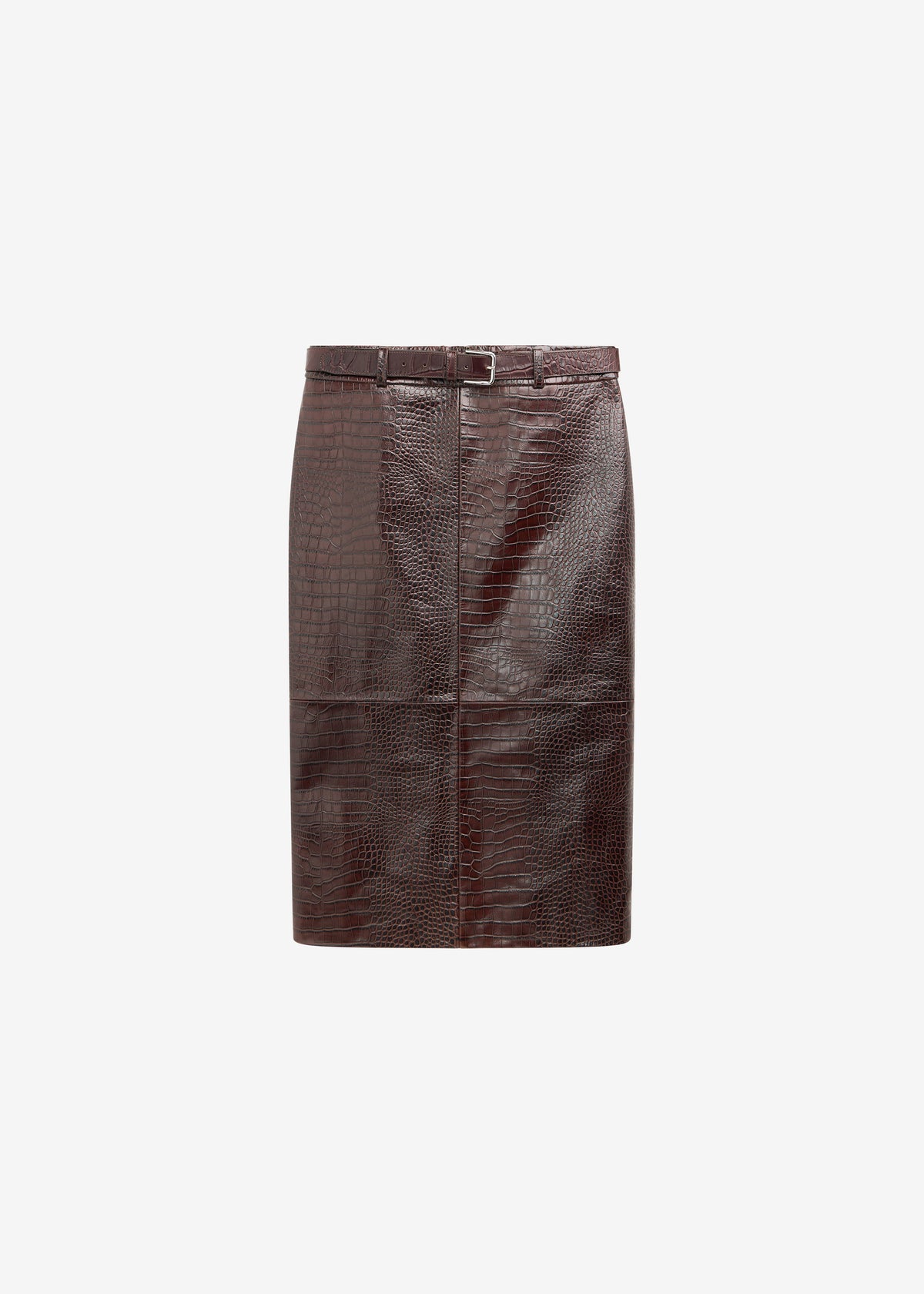 Taney Croc Leather Pencil Skirt - Dark Brown - 7