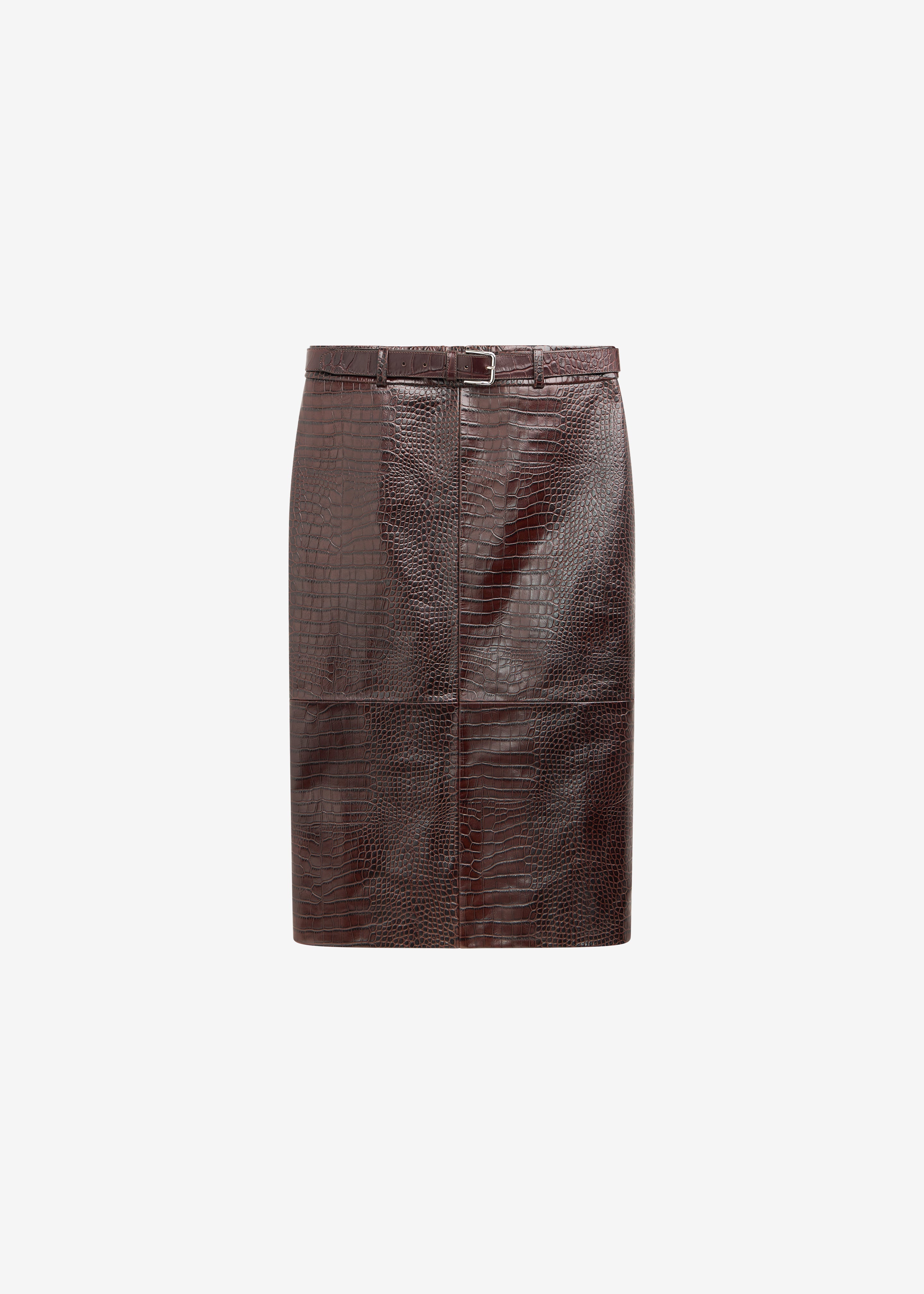 Taney Croc Leather Pencil Skirt - Dark Brown - 7
