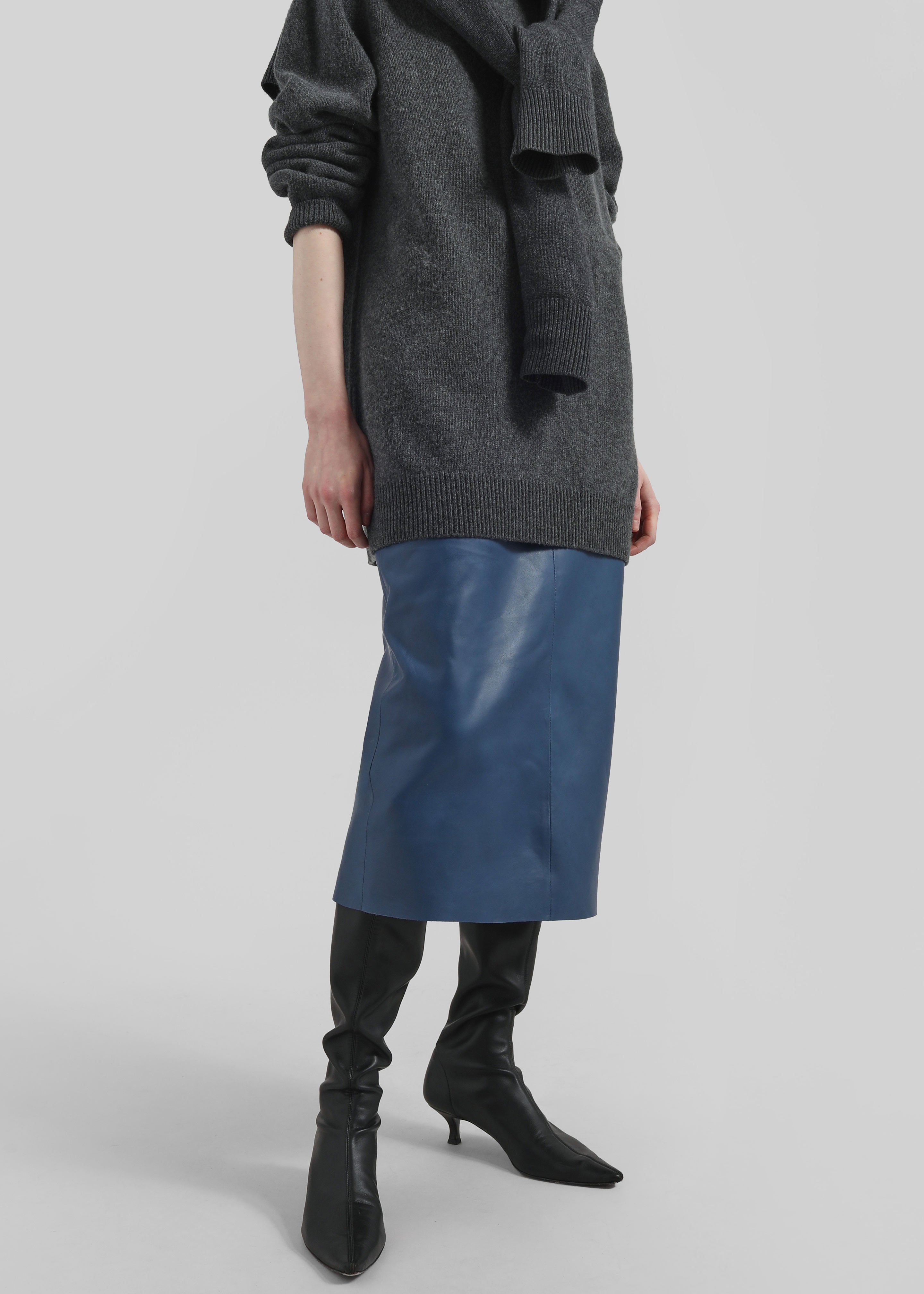 Taney Leather Midi Skirt - Cobalt - 4