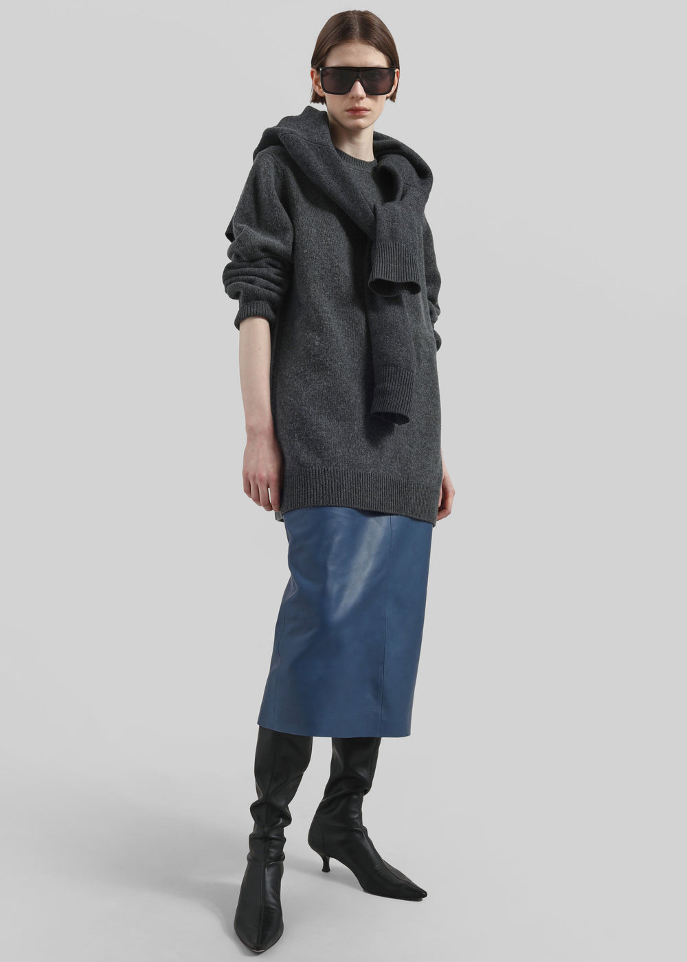 Taney Leather Midi Skirt - Cobalt