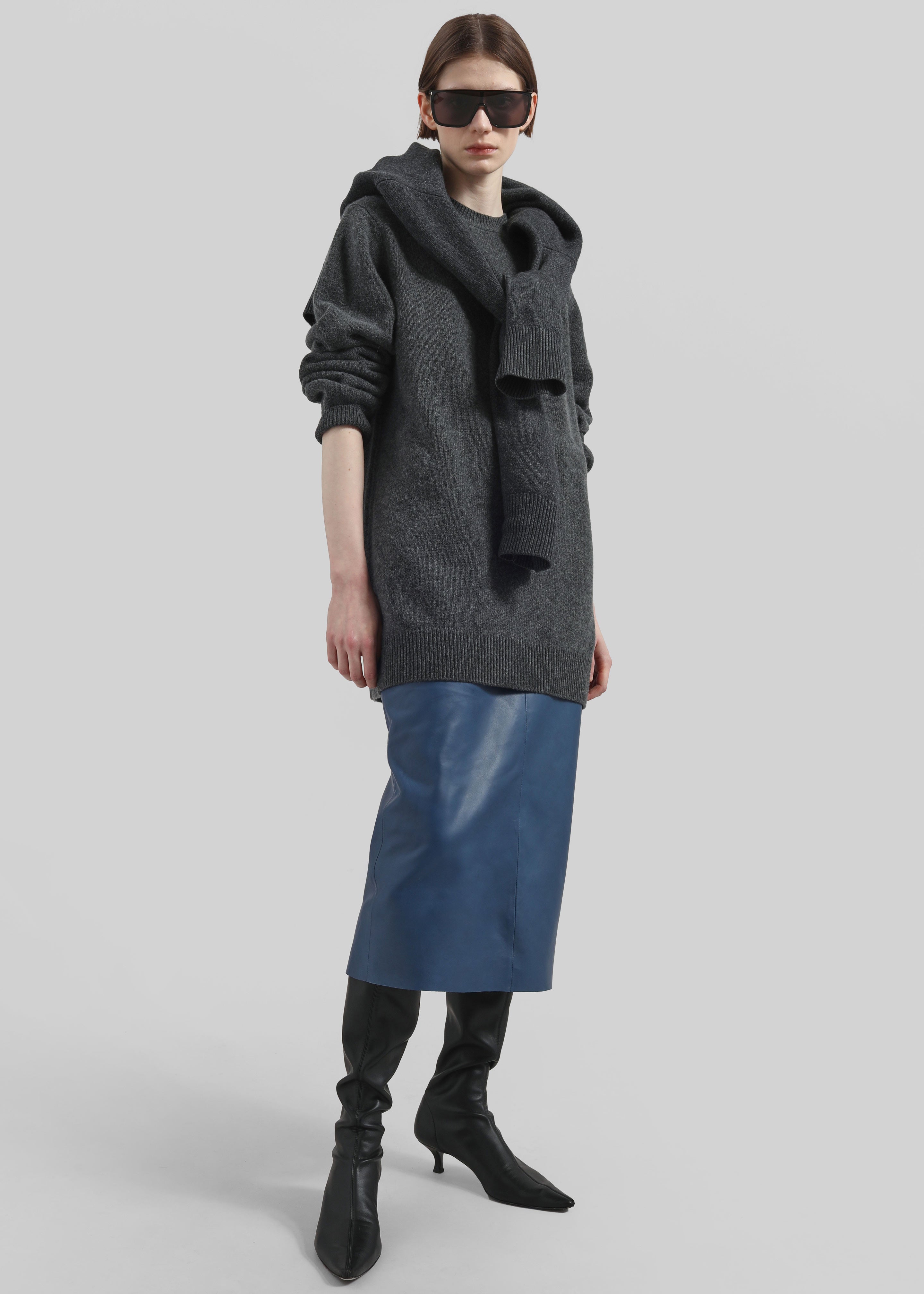 Taney Leather Midi Skirt - Cobalt - 1