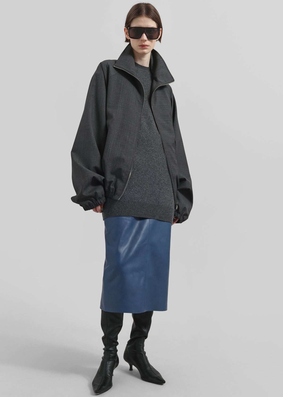 Taney Leather Midi Skirt - Cobalt - 3