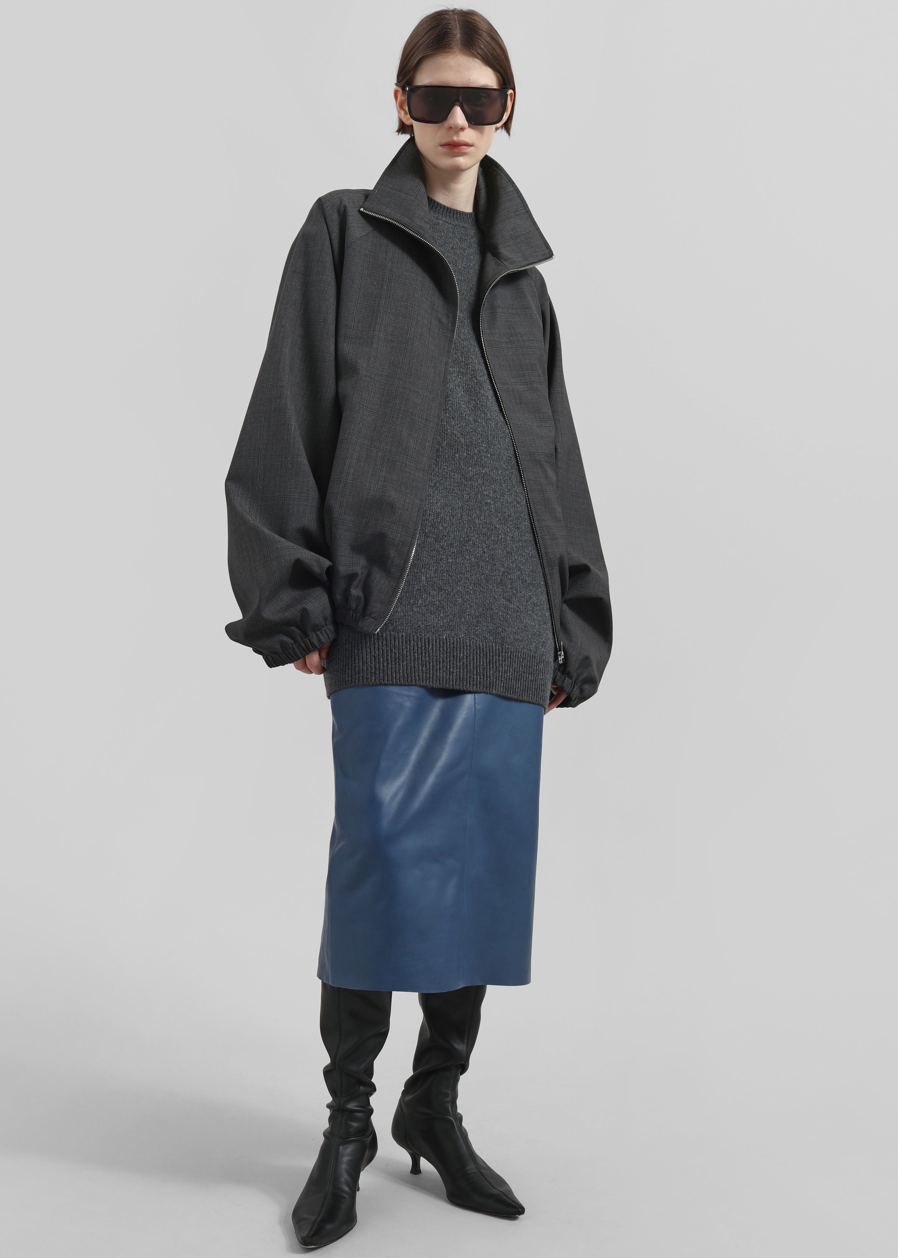 Taney Leather Midi Skirt - Cobalt - 3
