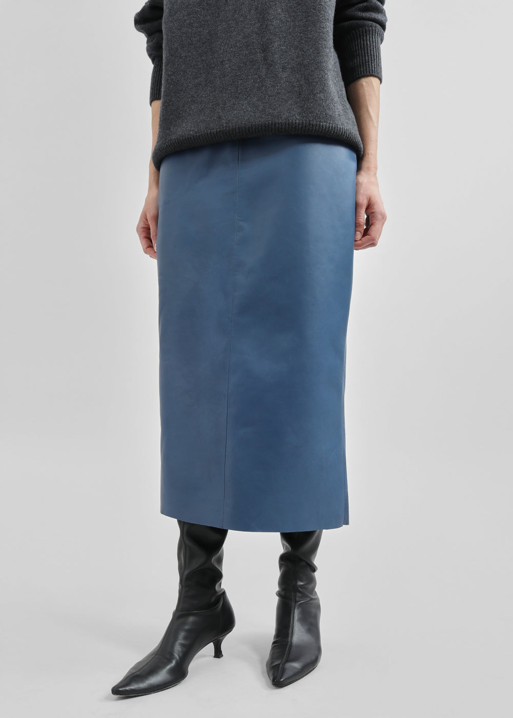 Taney Leather Midi Skirt - Cobalt - 1