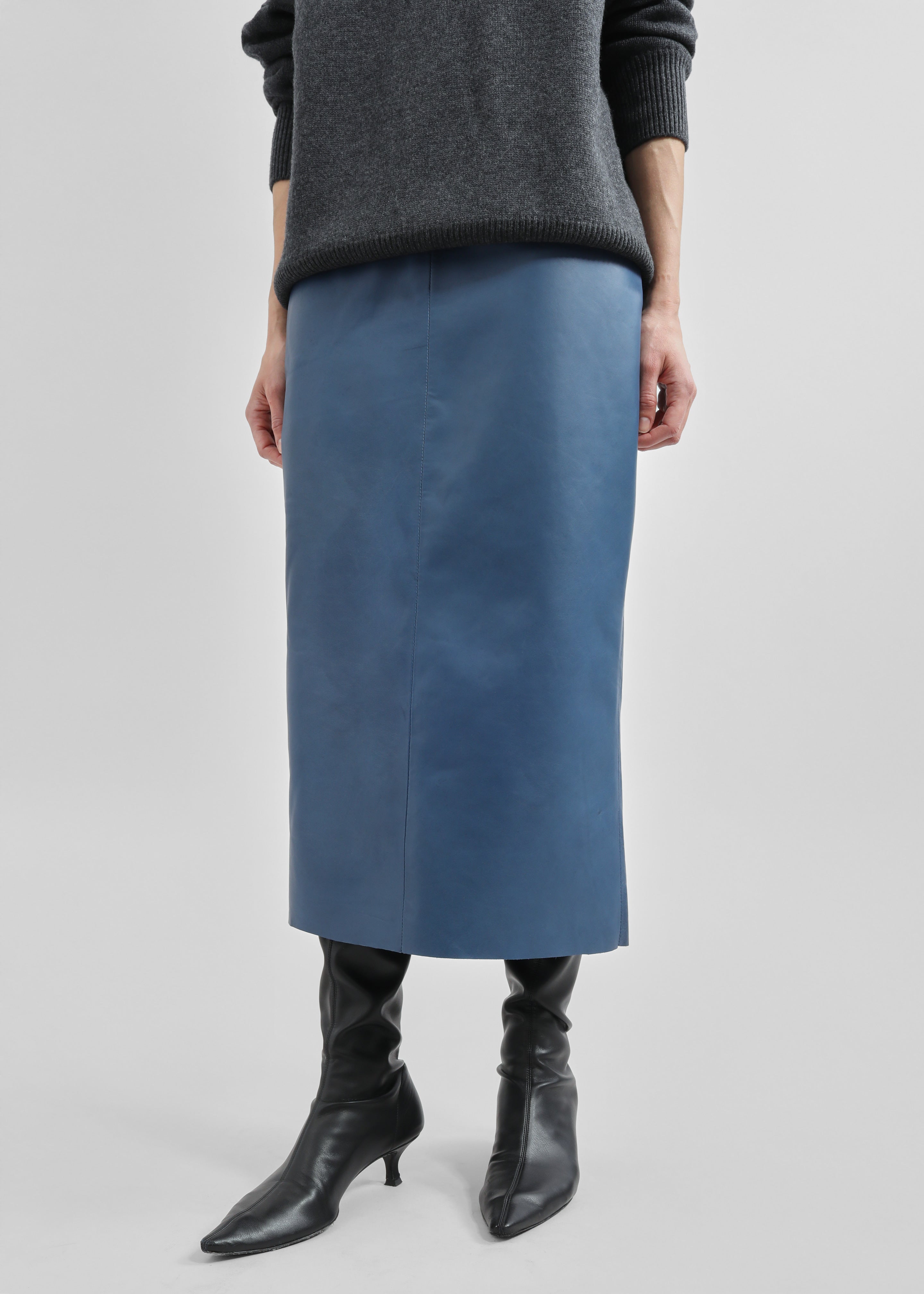Taney Leather Midi Skirt - Cobalt - 2