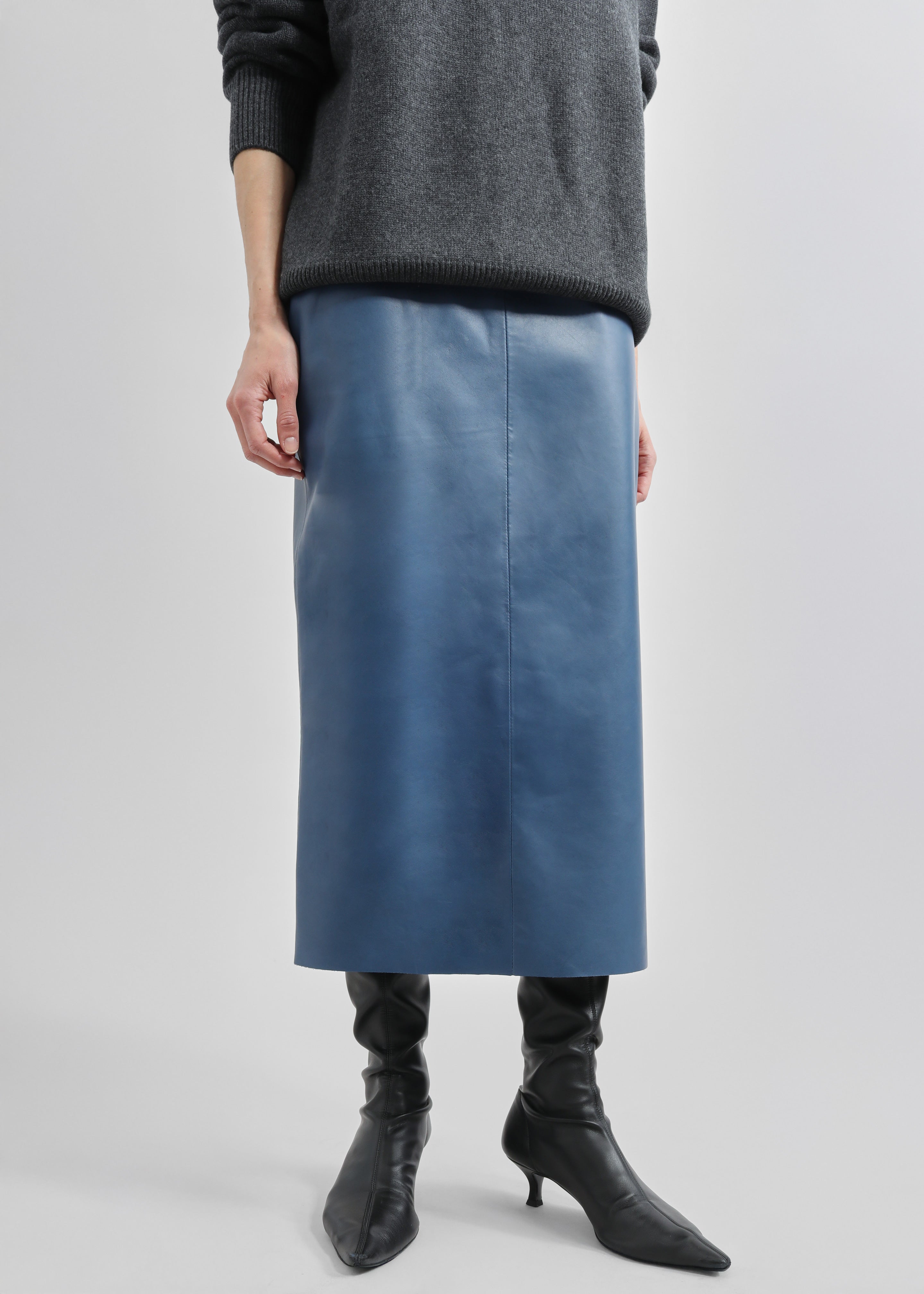Taney Leather Midi Skirt - Cobalt - 5