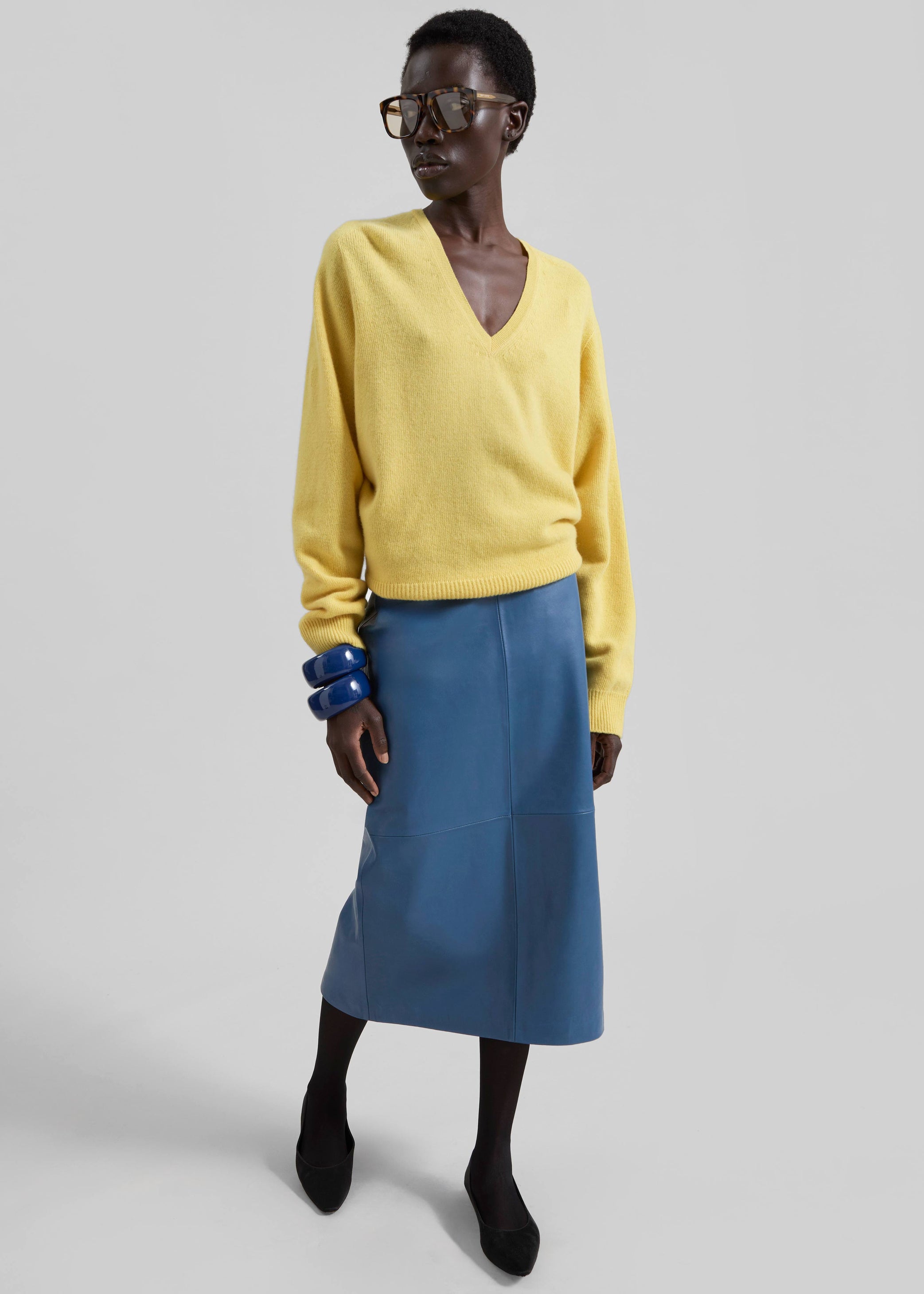 Shop the look image for Taney Leather Midi Skirt - Cobalt