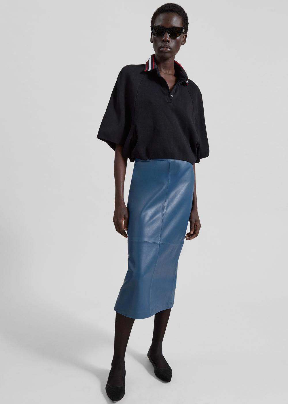 Taney Leather Midi Skirt - Cobalt