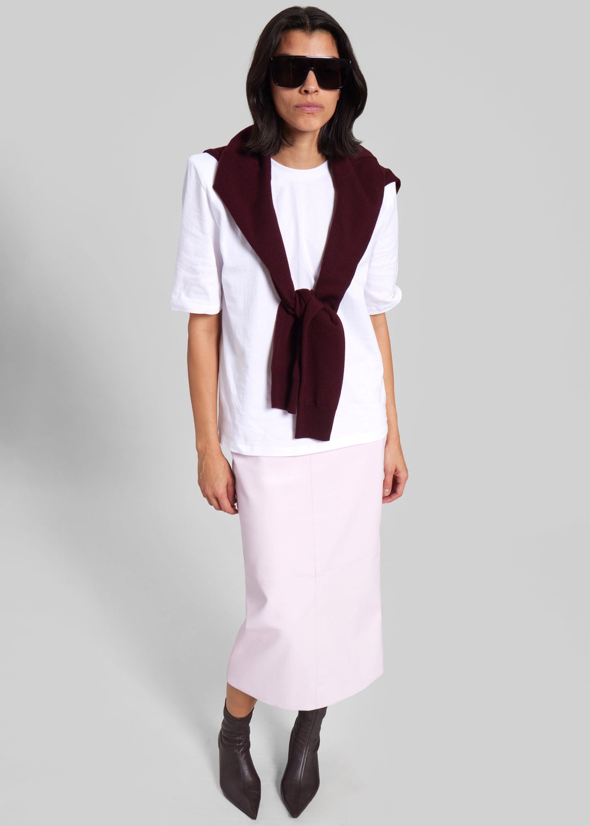 Taney Leather Pencil Skirt - Faded Pink - 3