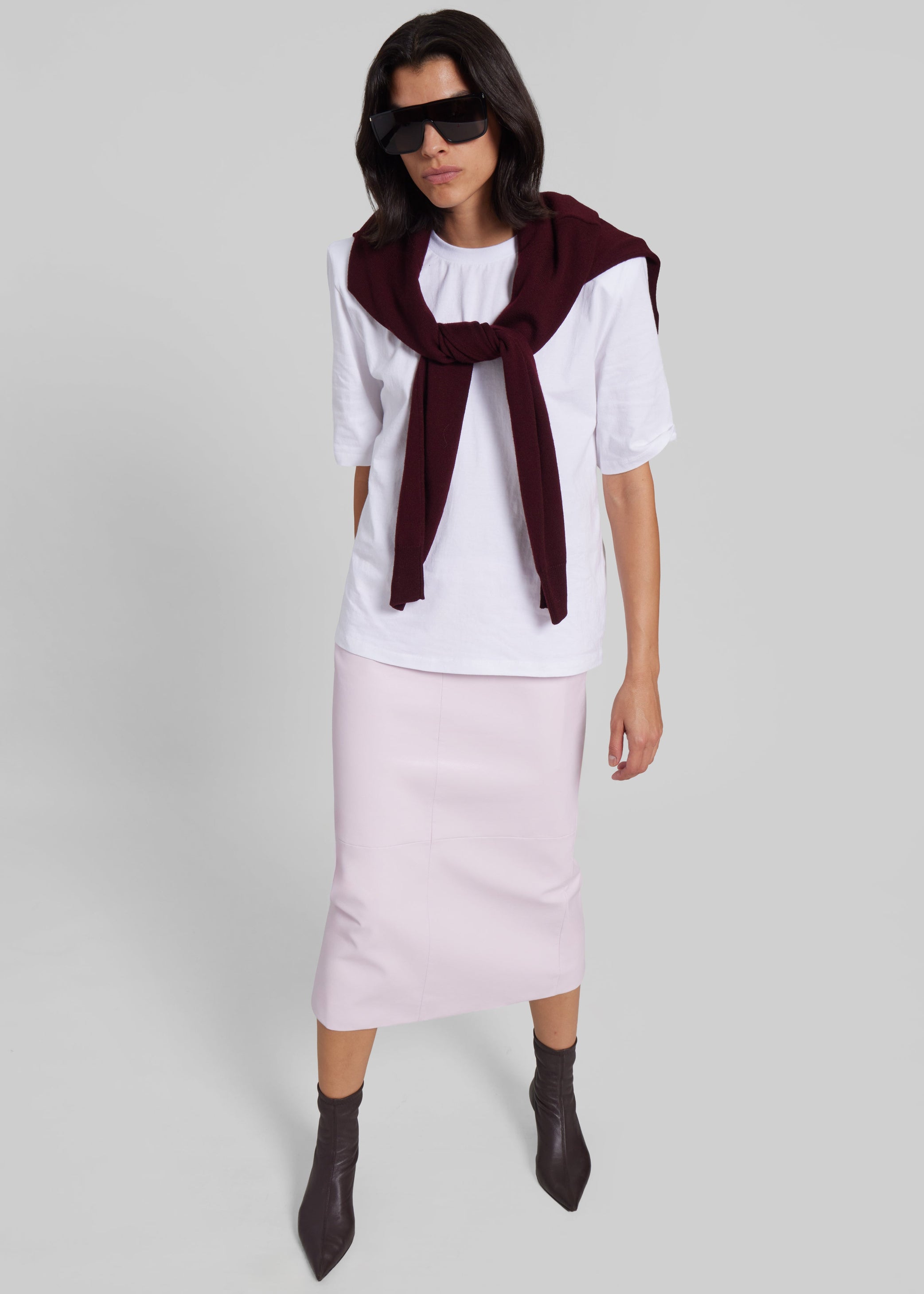 Shop the look image for Taney Leather Pencil Skirt - Faded Pink