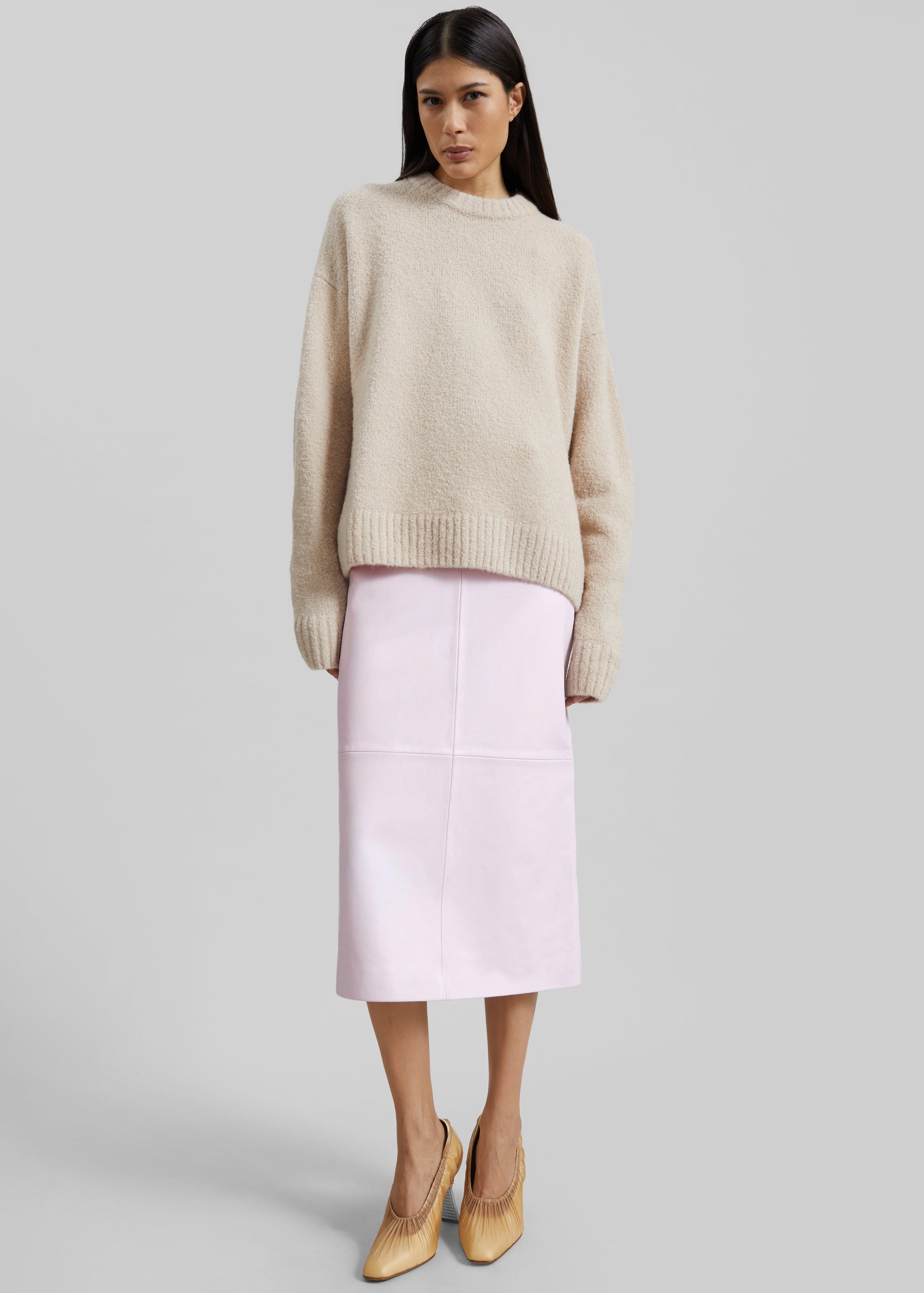 Shop the look image for Taney Leather Pencil Skirt - Faded Pink