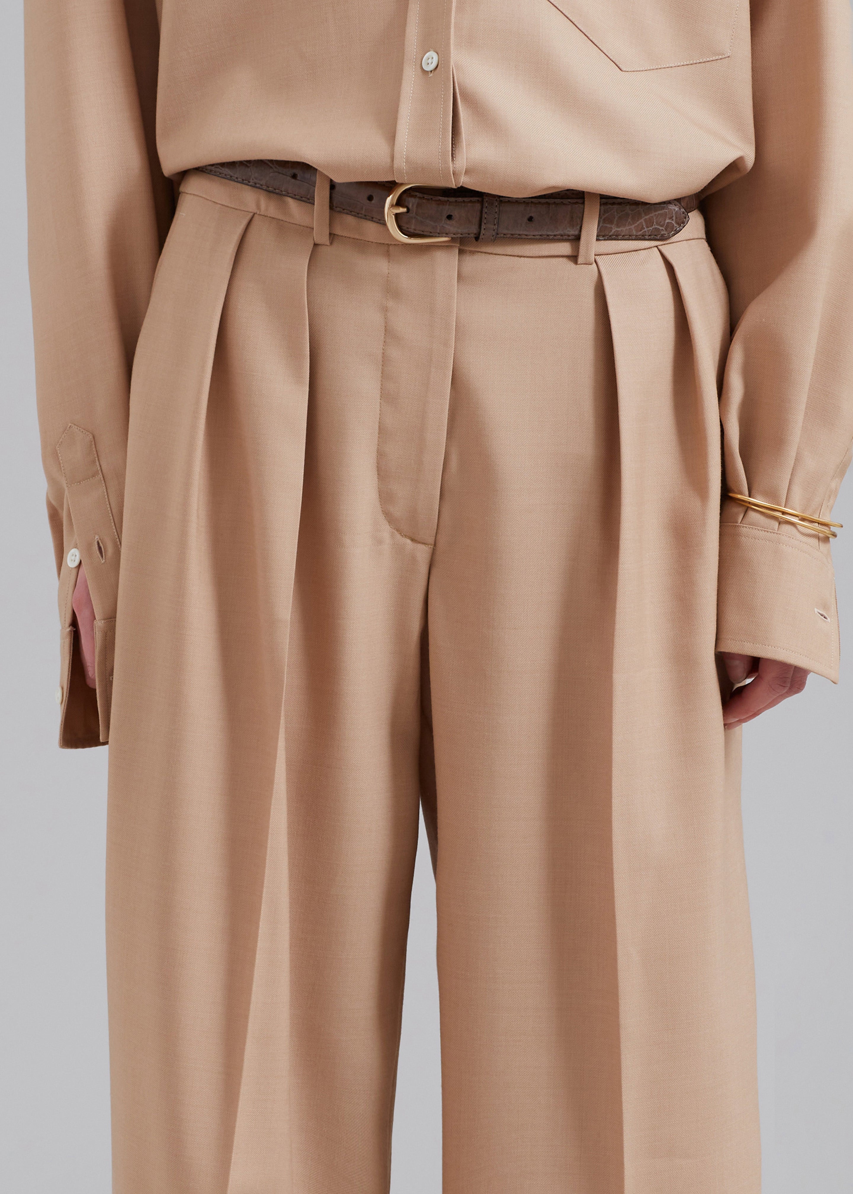Tansy Pleated Twill Trousers - Camel