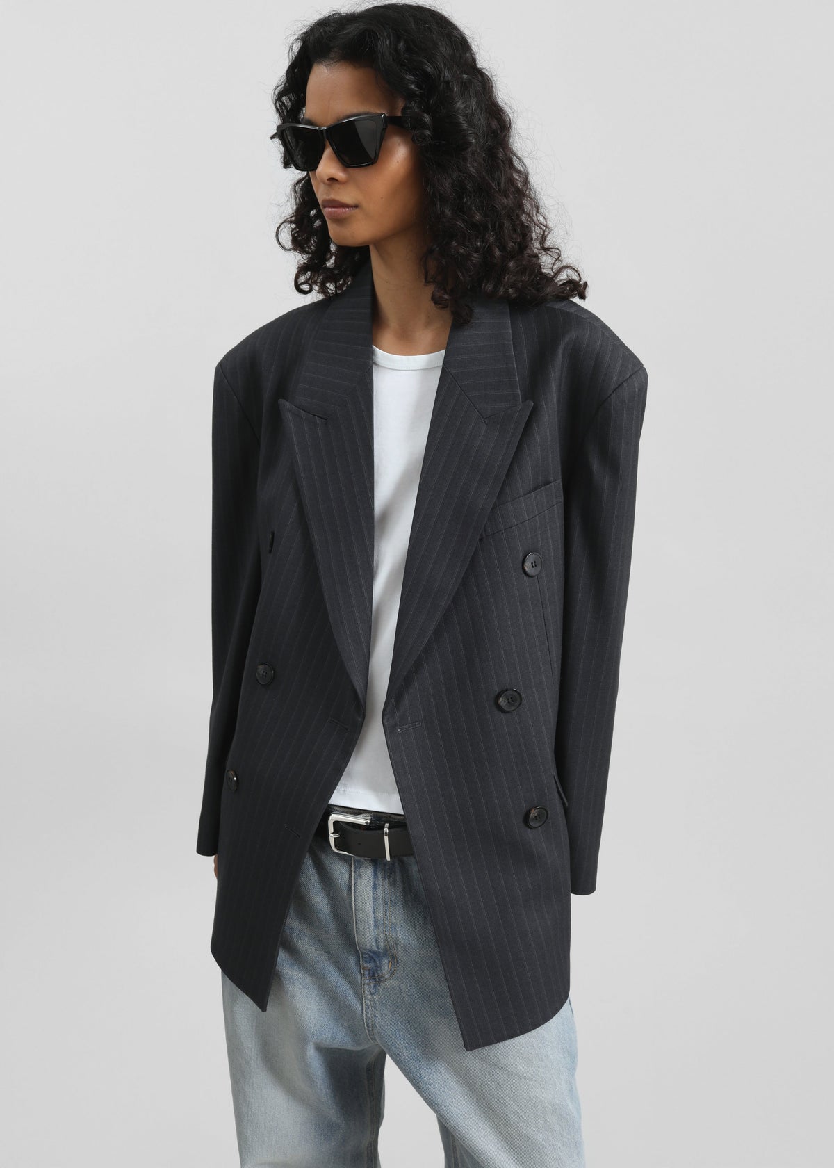 Tarbert Double-Breasted Blazer - Grey/White Pinstripe - 1