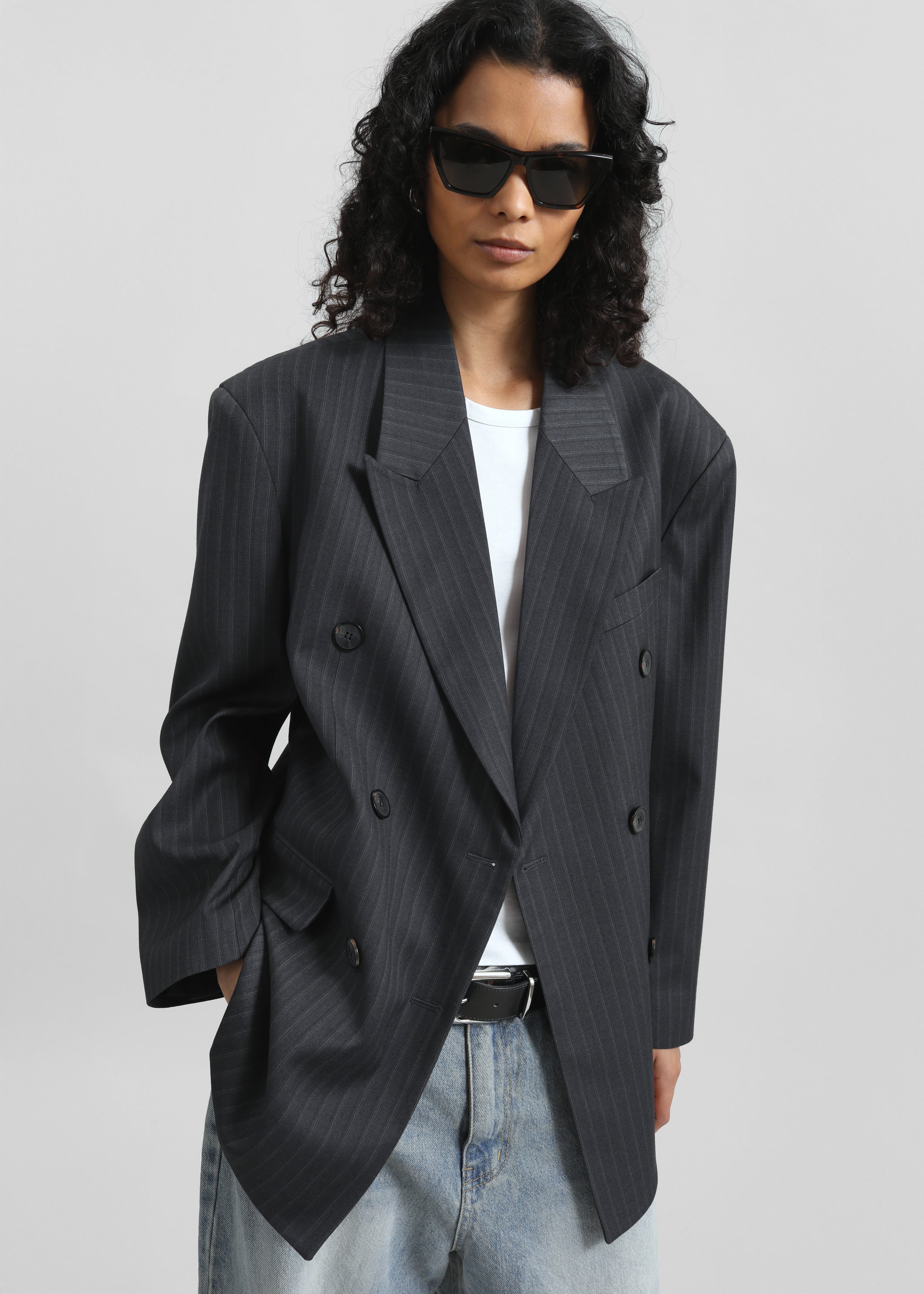 Tarbert Double-Breasted Blazer - Grey/White Pinstripe - 8