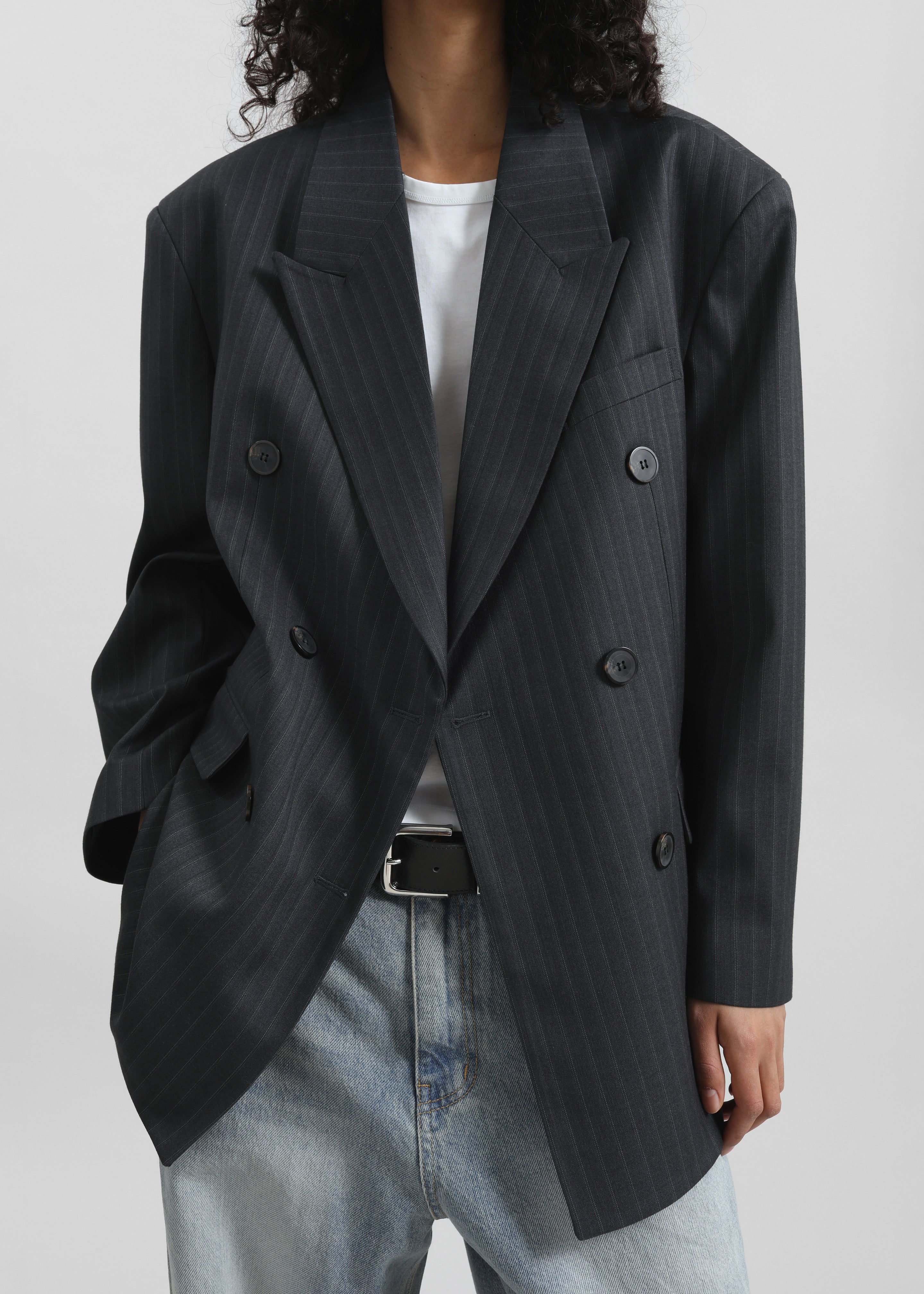 Tarbert Double-Breasted Blazer - Grey/White Pinstripe - 3