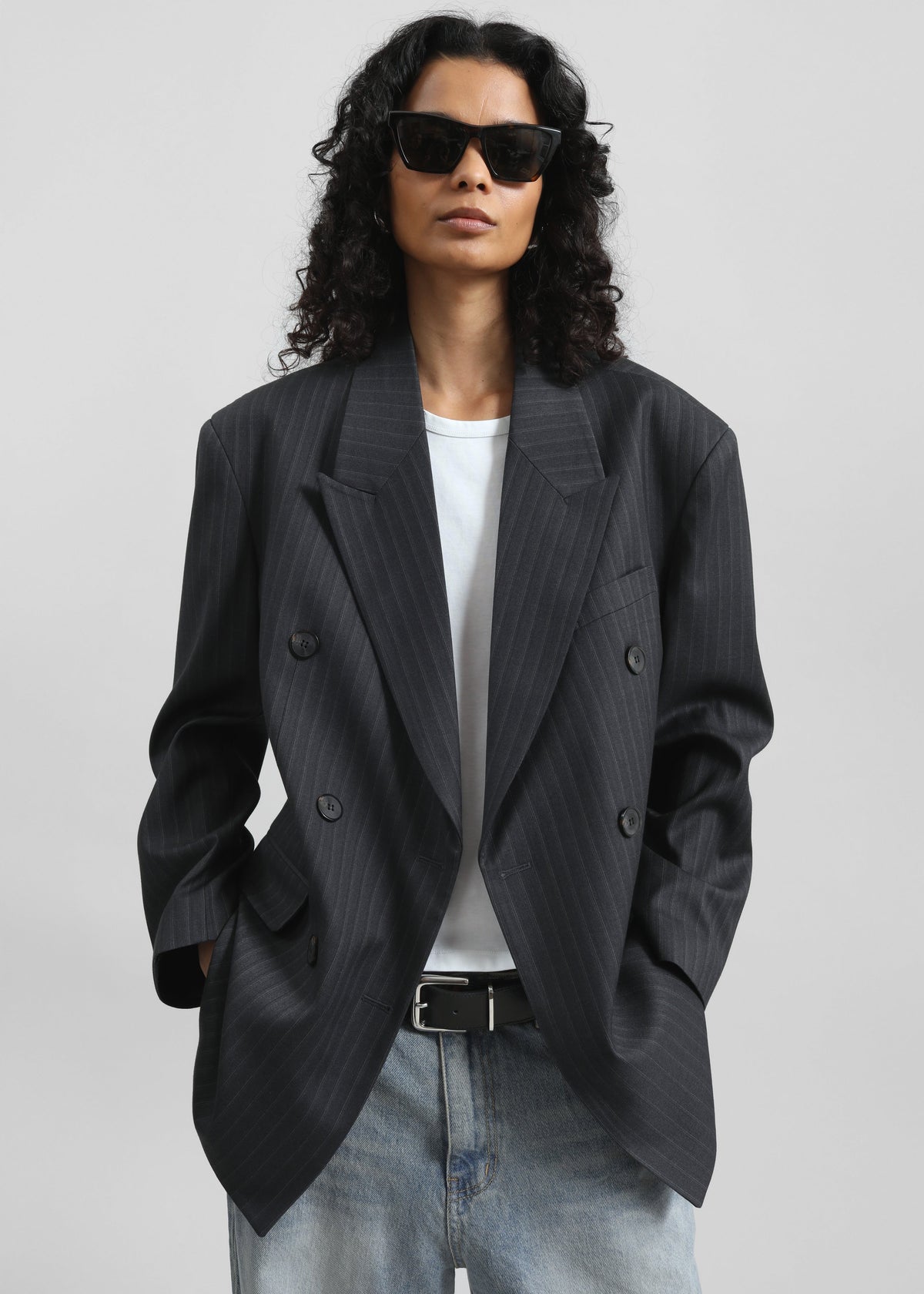Tarbert Double-Breasted Blazer - Grey/White Pinstripe - 4