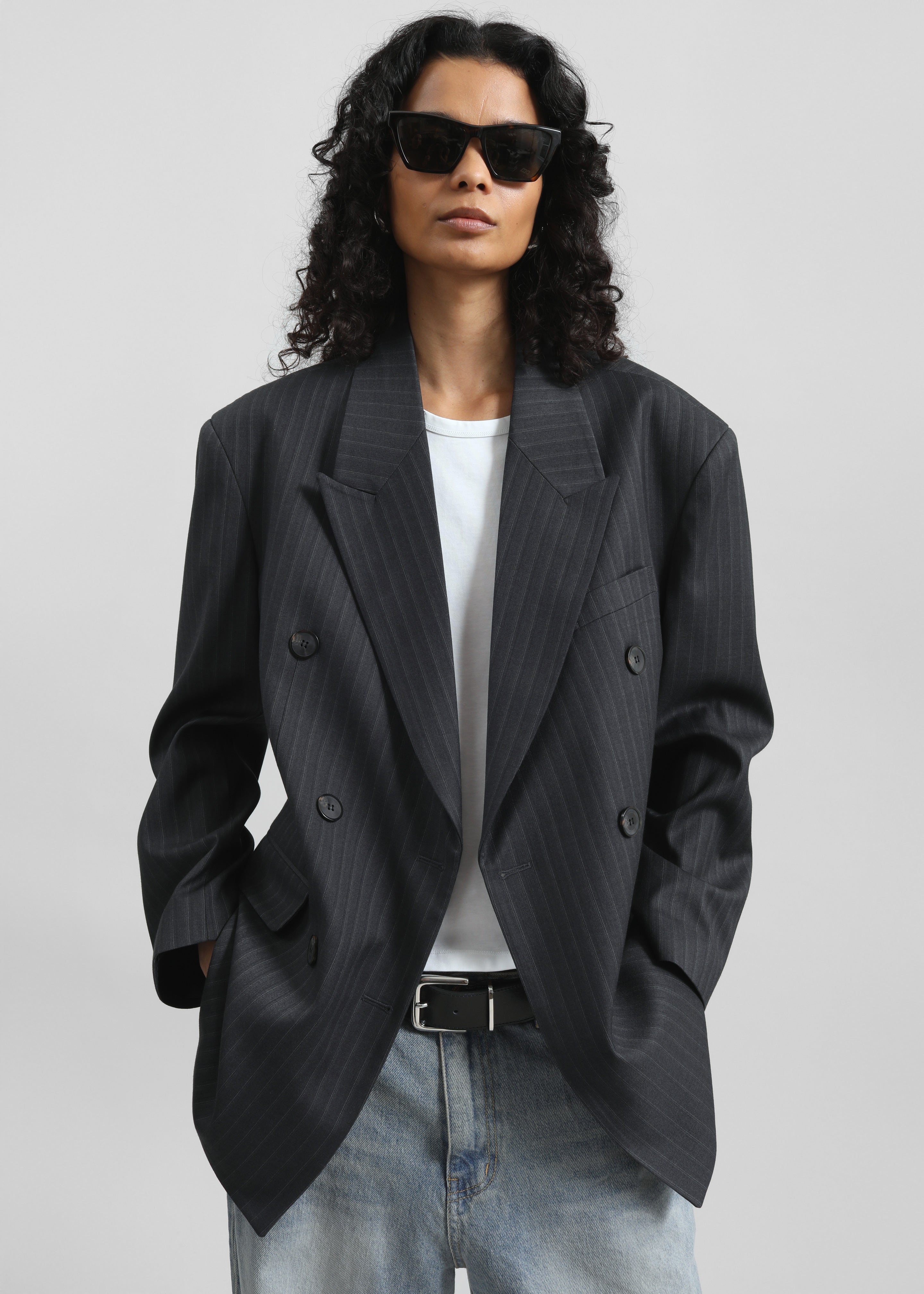 Tarbert Double-Breasted Blazer - Grey/White Pinstripe - 4