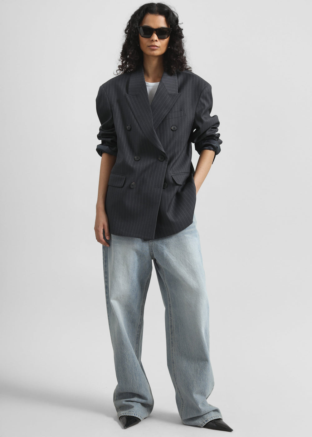 Tarbert Double-Breasted Blazer - Grey/White Pinstripe - 1
