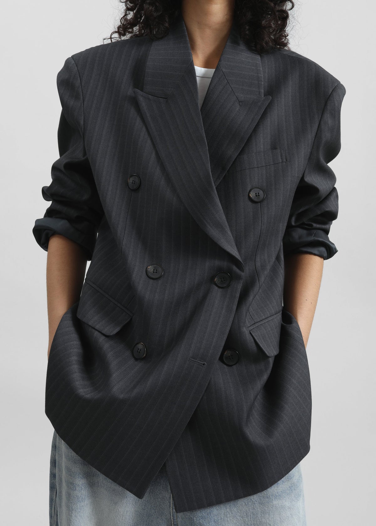 Tarbert Double-Breasted Blazer - Grey/White Pinstripe - 5