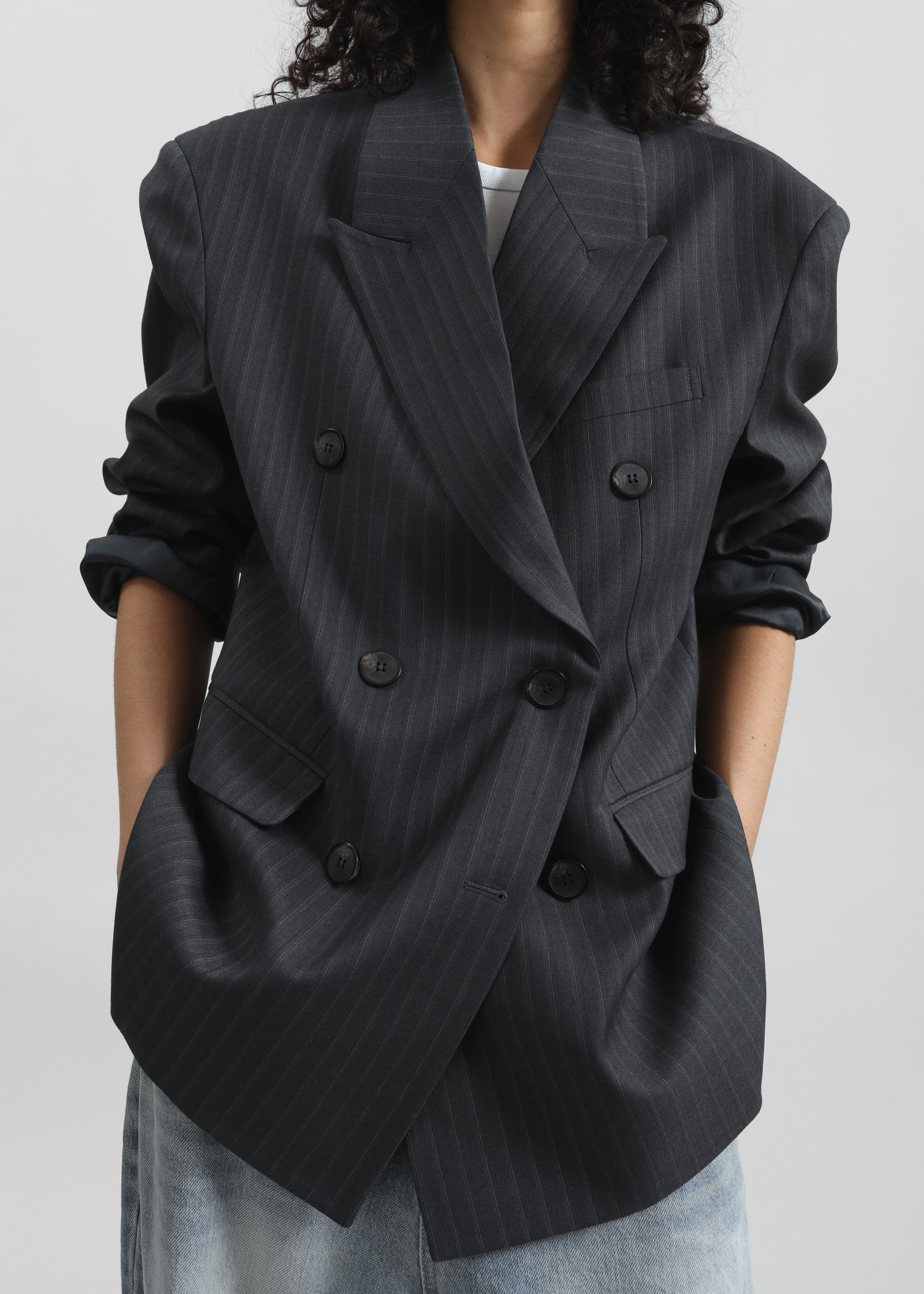 Tarbert Double-Breasted Blazer - Grey/White Pinstripe - 5